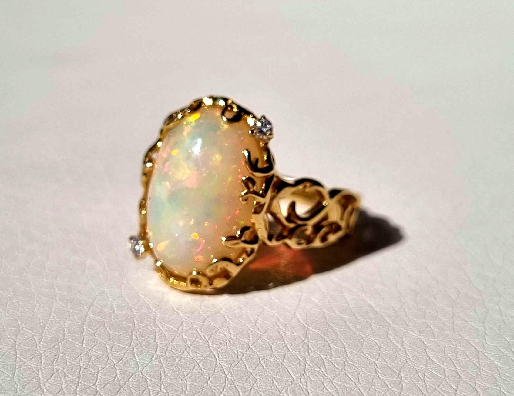 Oval Cut 6.5 ct Ethiopian Opal and Diamonds Cocktail Floral Ring