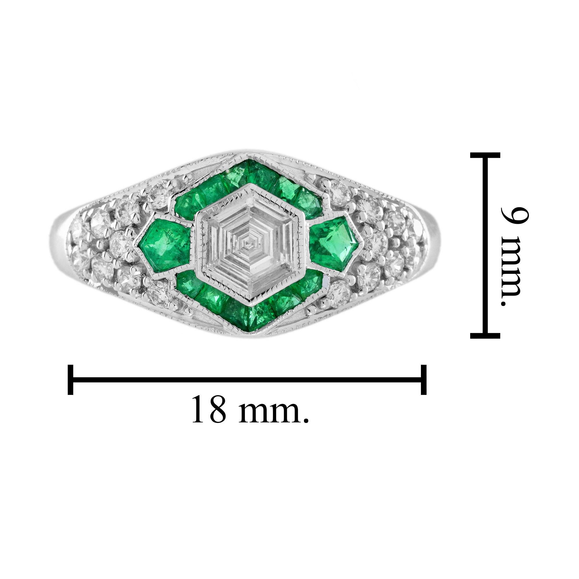.65 Ct. Hexagonal Diamond Emerald Art Deco Style Engagement Ring in 18K Gold 2