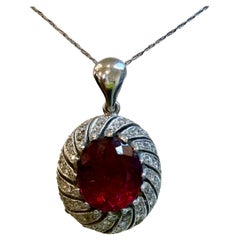 6.5 Ct Natural pink Tourmaline & Diamond Pendant / Necklsce 14 Karat White Gold