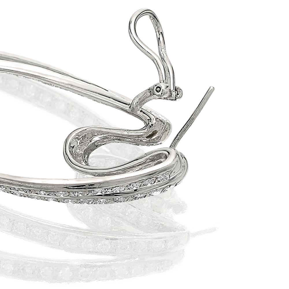 Women's Oval Shape Multistrand Diamond 6.50cts Hoop Earrings Set In 18K White Gold For Sale