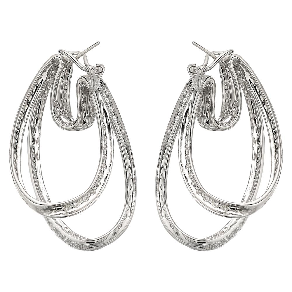 Oval Shape Multistrand Diamond 6.50cts Hoop Earrings Set In 18K White Gold For Sale 1