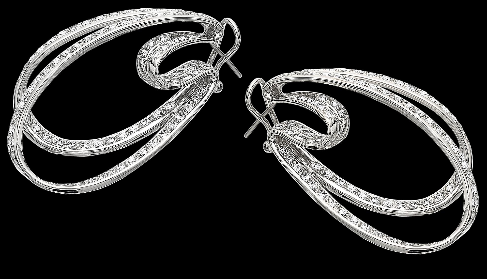 Modern Oval Shape Multistrand Diamond 6.50cts Hoop Earrings Set In 18K White Gold For Sale
