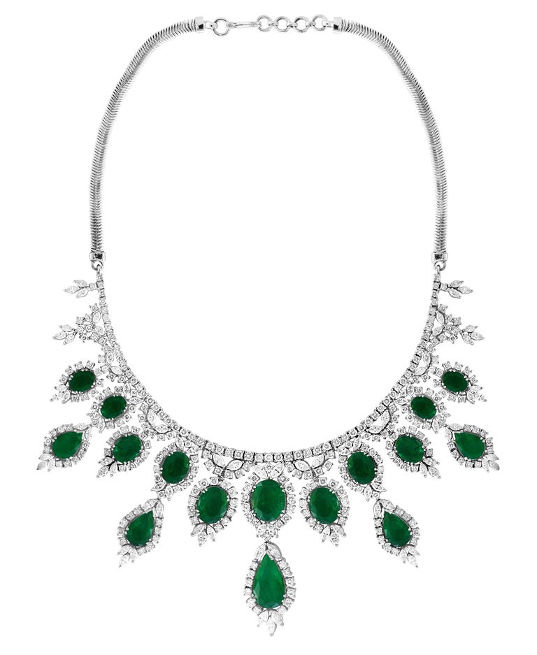 GIA Certified 65 Ct Emerald and Diamond Necklace and Earring Bridal ...