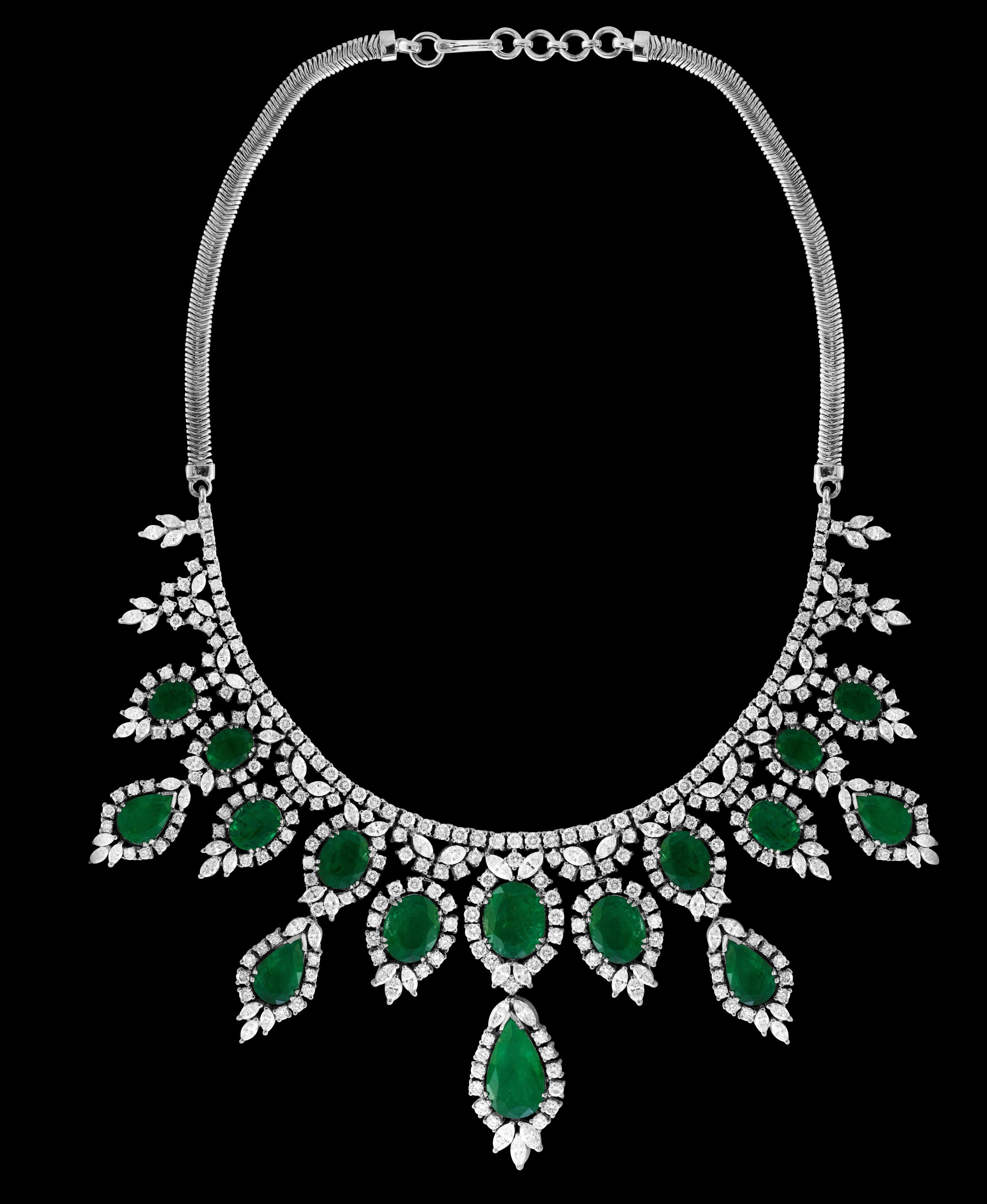 GIA Certified 65 Ct  Emerald and Diamond Necklace and Earring  Bridal  Suite In Excellent Condition In New York, NY