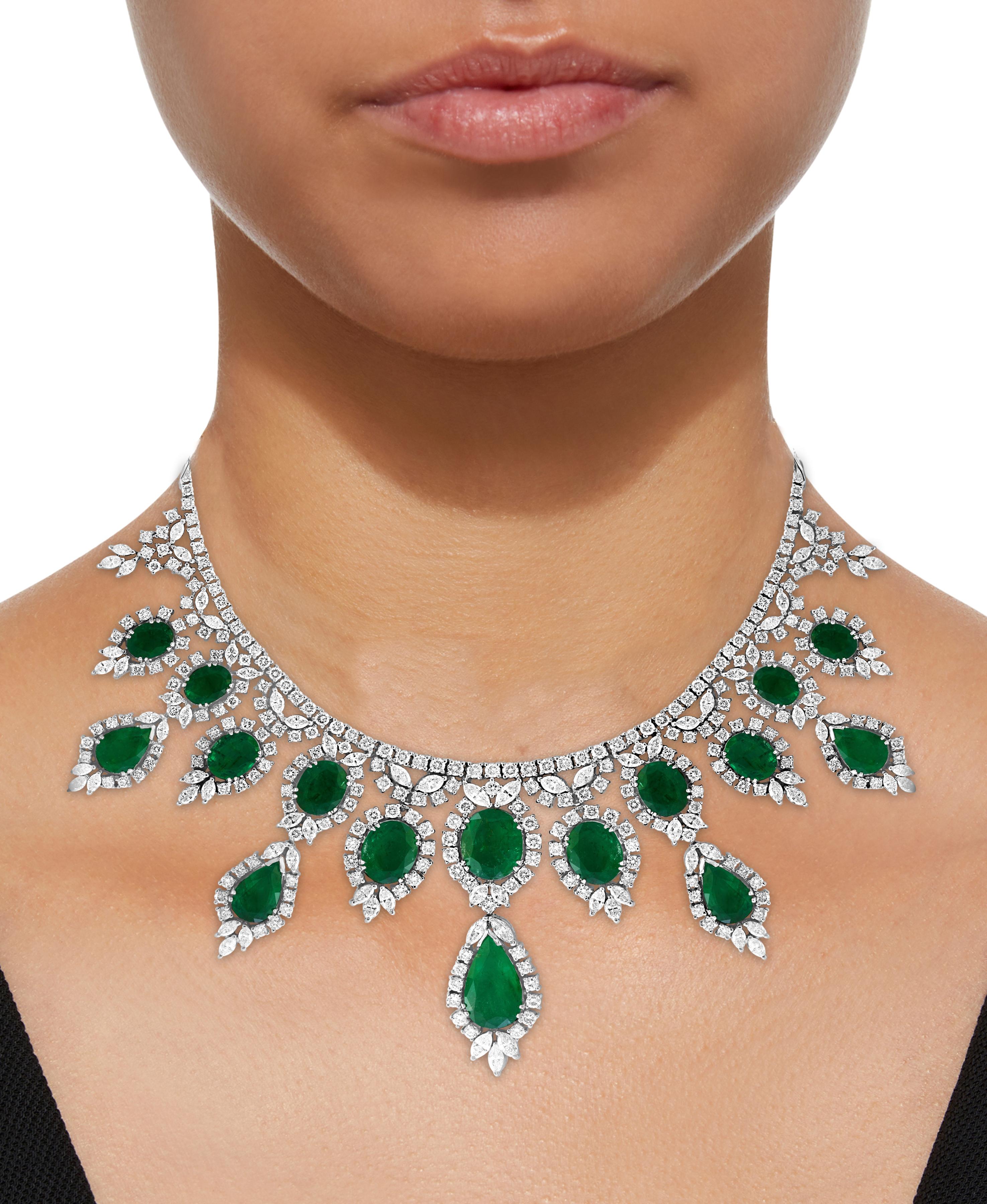 GIA Certified 65 Ct  Emerald and Diamond Necklace and Earring  Bridal  Suite 1