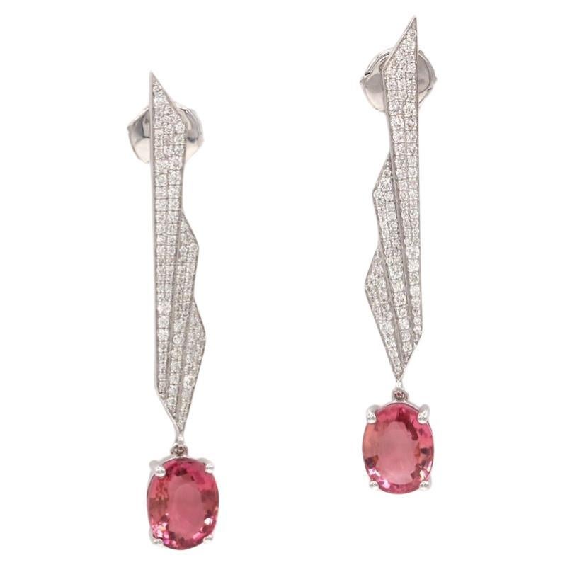 6.5 Carat Pink Tourmaline Diamond 18 K White Gold Cocktail Earrings For Sale
