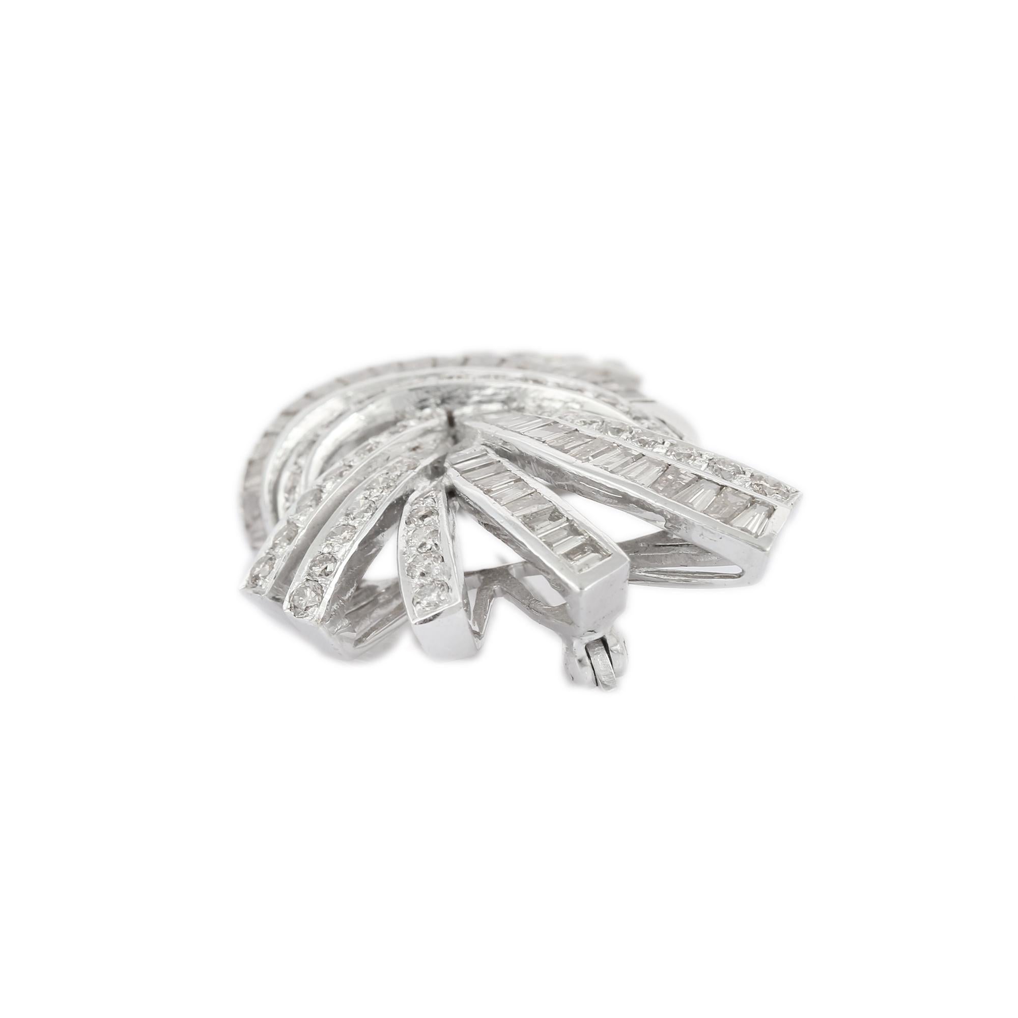 Art nouveau 6.5 CTW Fine Diamond Bow Brooch Cadeau unisexe pour fiançailles en or blanc 18k en vente