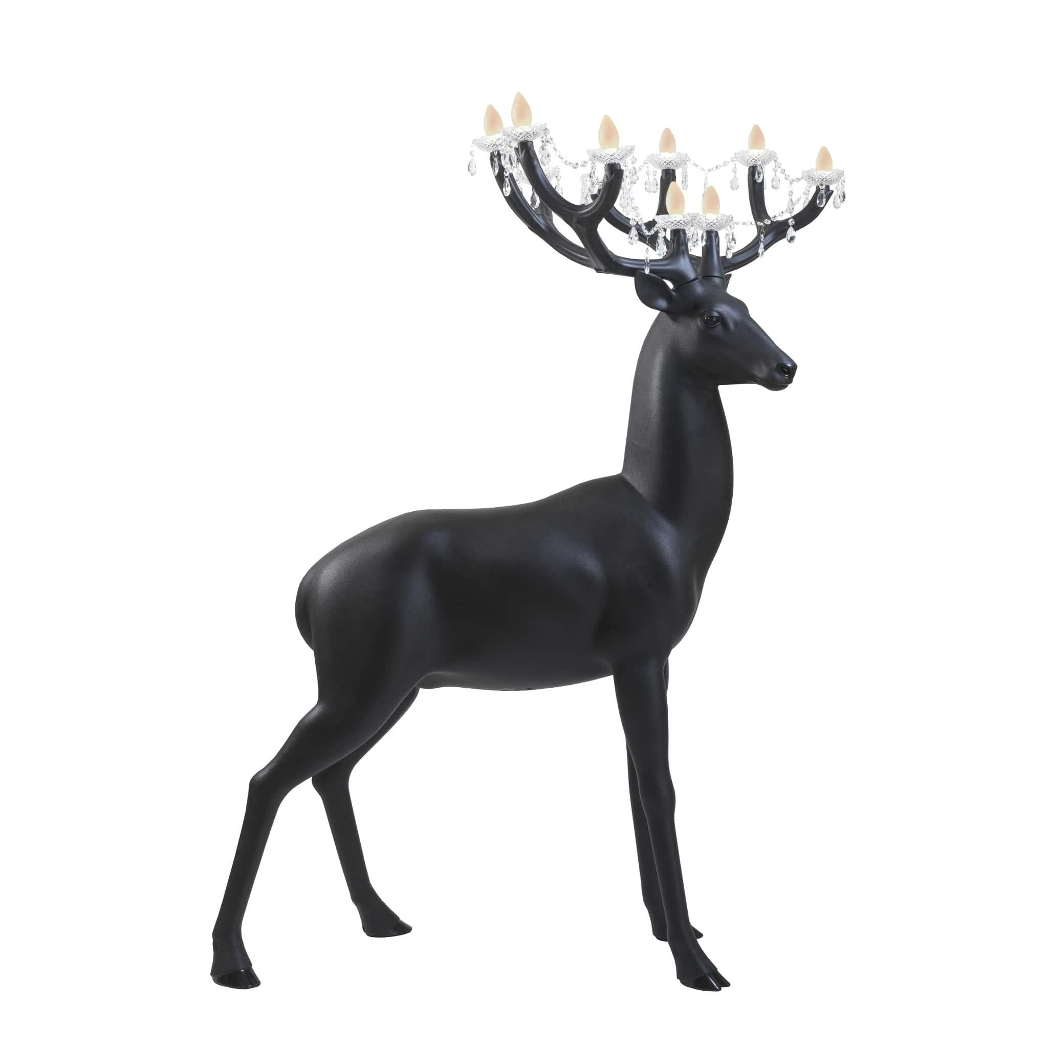6.5ft Tall Black Sherwood Deer chandelier by Marcantonio

Sherwood is an impressive 2-meter-high deer whose antlers become chandeliers decorated with crystals and pendants.
The strong natural energy of the animal is immortalized by Marcantonio