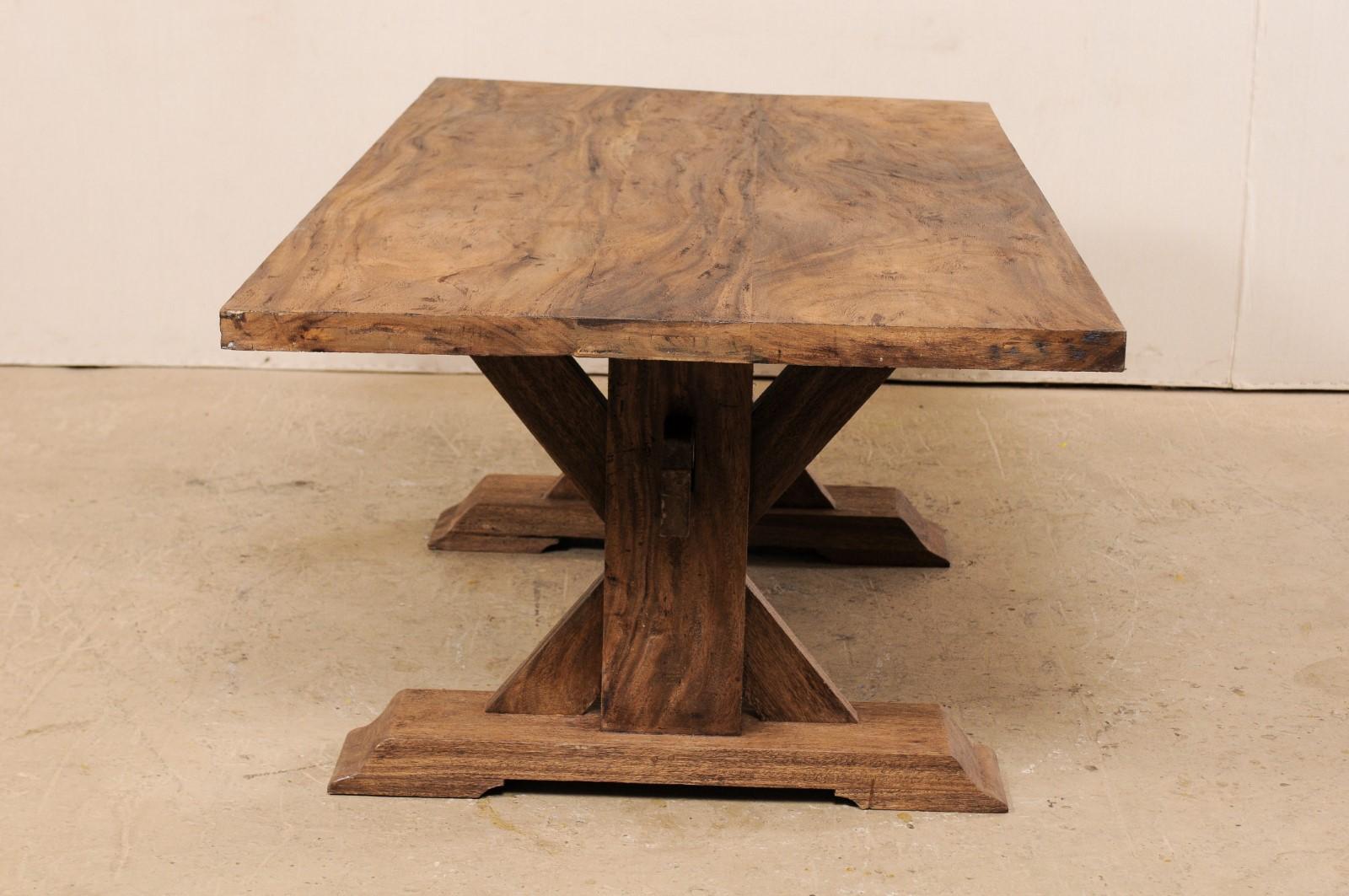 Hardwood X-Framed Trestle Table In Good Condition For Sale In Atlanta, GA