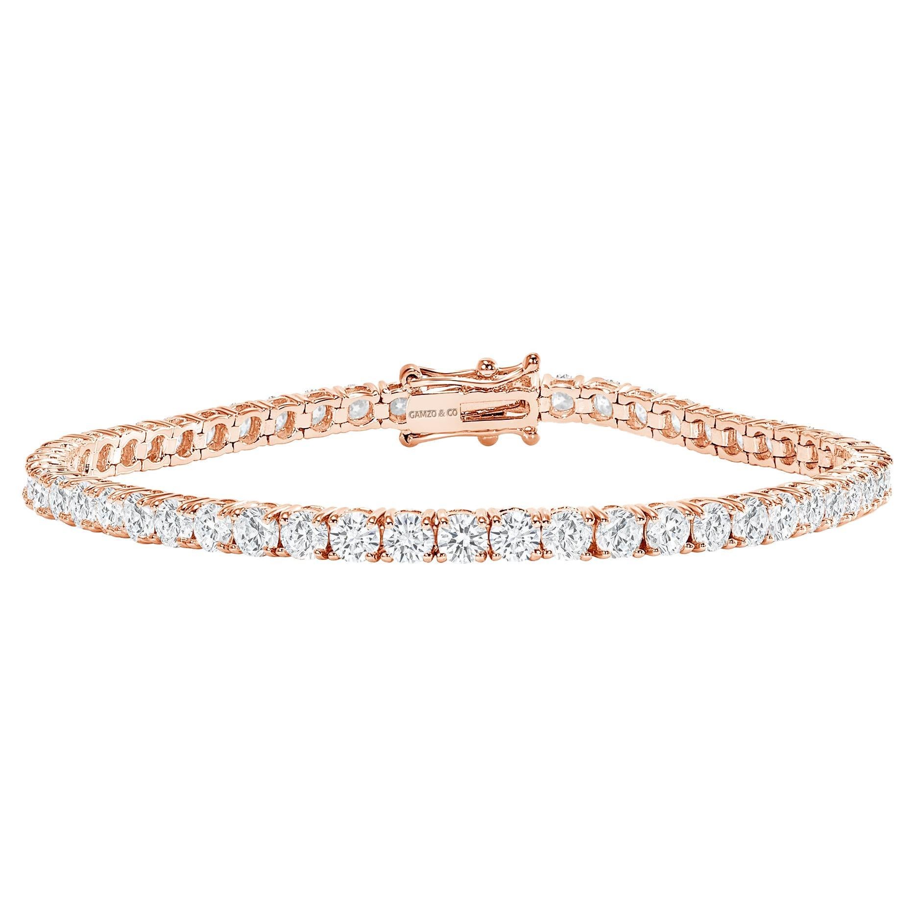 Bracelet tennis en or rose 14 carats avec diamants ronds de 7 carats