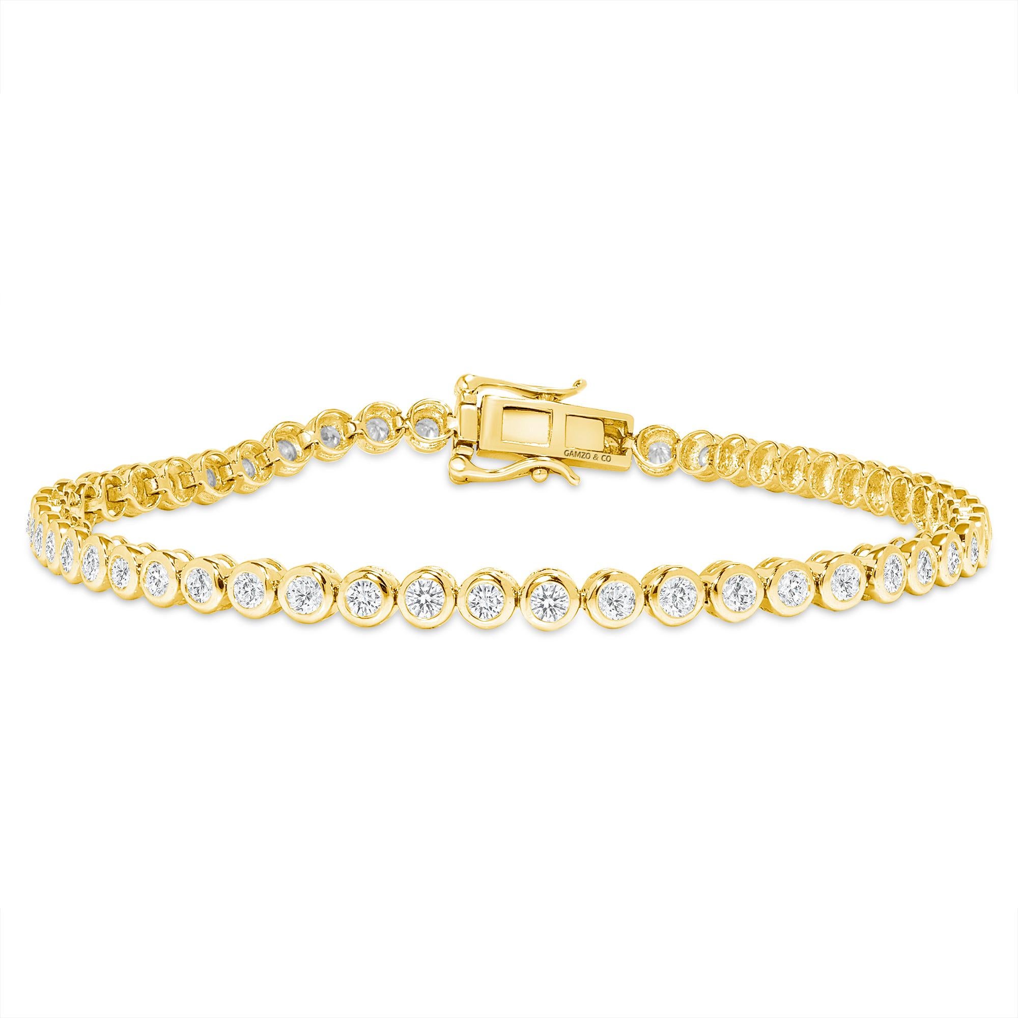 Round Cut 14k Yellow Gold 5 Carat Round Diamond Illusion Setting Tennis Bracelet For Sale