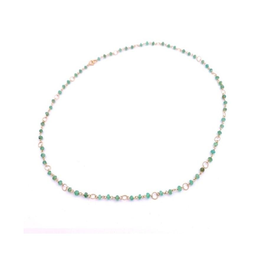 Women's Dainty Beaded Necklace 6.5 Karat Emeralds 18 Karat Yellow Gold Twisted Links For Sale