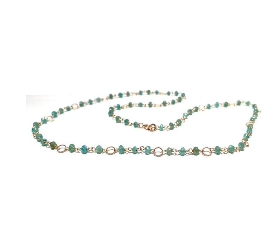 6.5 Karat Emeralds 18 Karat Yellow Gold Twisted Links Chain Beaded Necklace For Sale 4