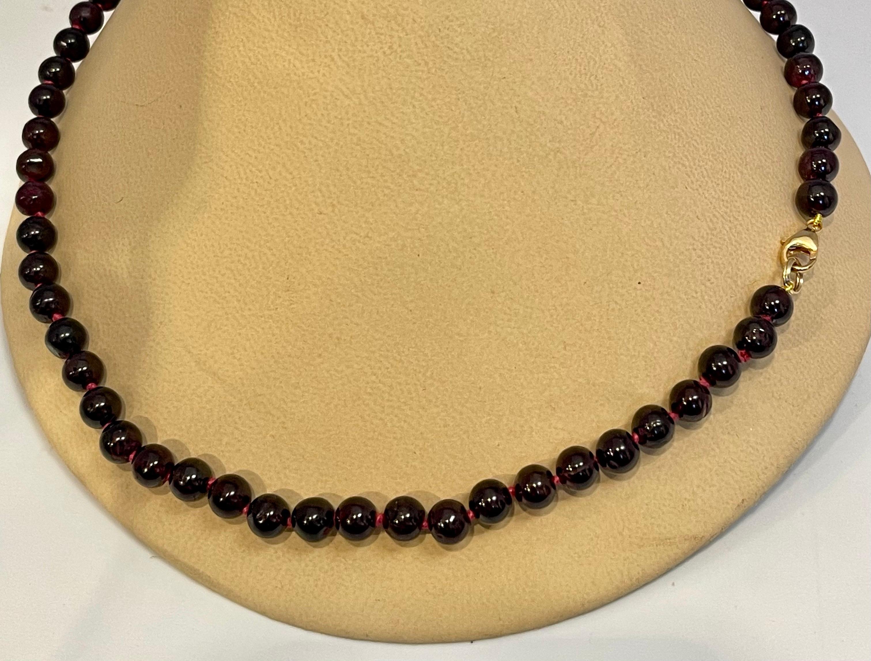 Round Cut Genuine Garnet Bead Necklace 14 Kt Yellow Gold Plated Lobster For Sale
