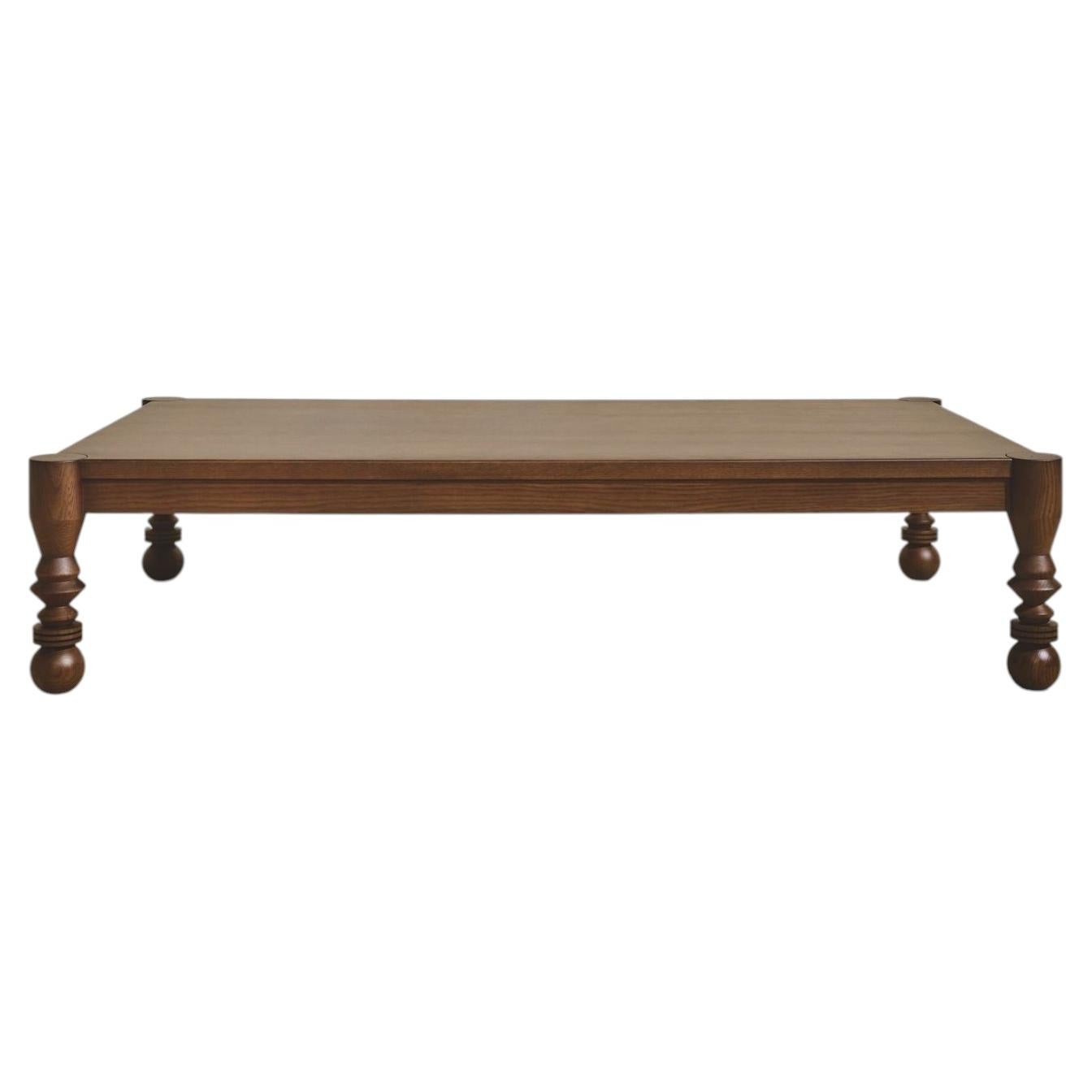 Made to Order 65" NBL Rustic White Oak Coffee Table with Turned Legs For Sale