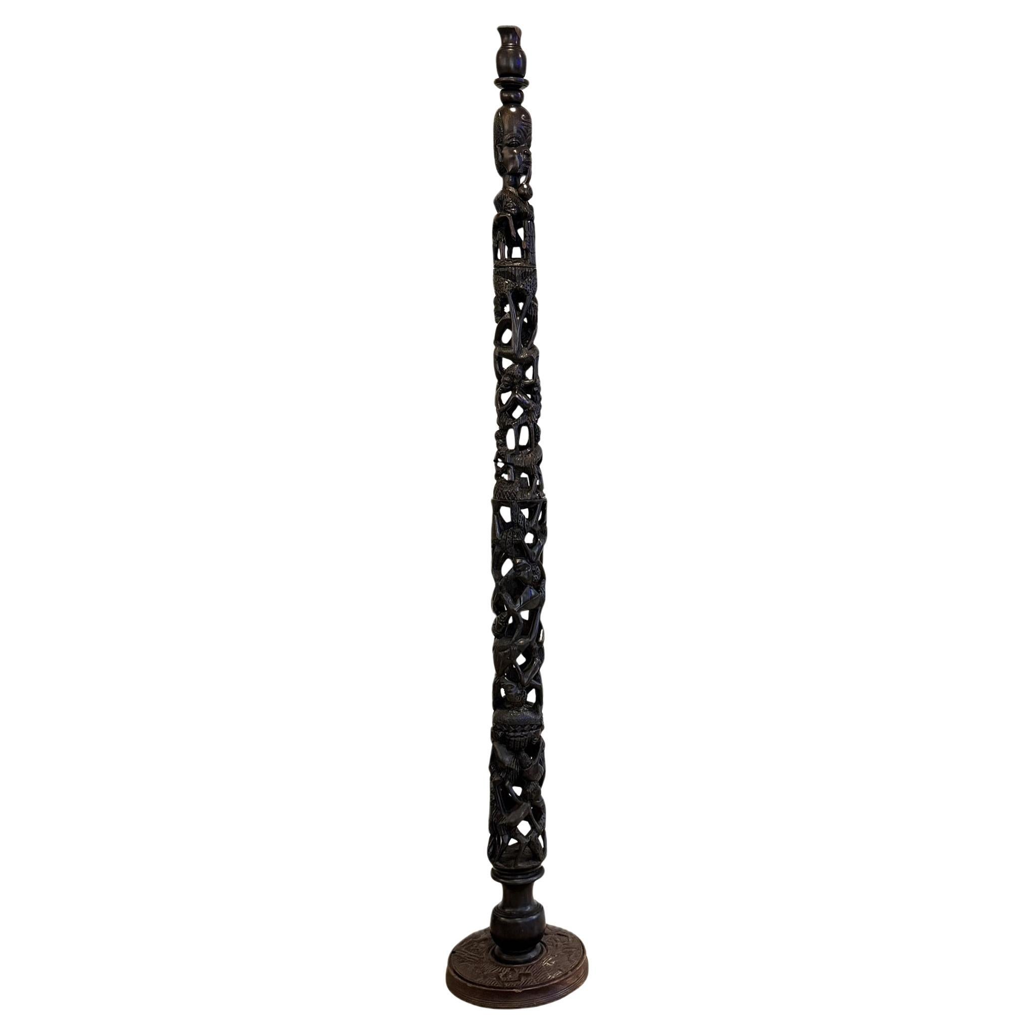 65" Tall Antique African Sculpture - Makonde Art Tree of Life from Ebony Wood For Sale