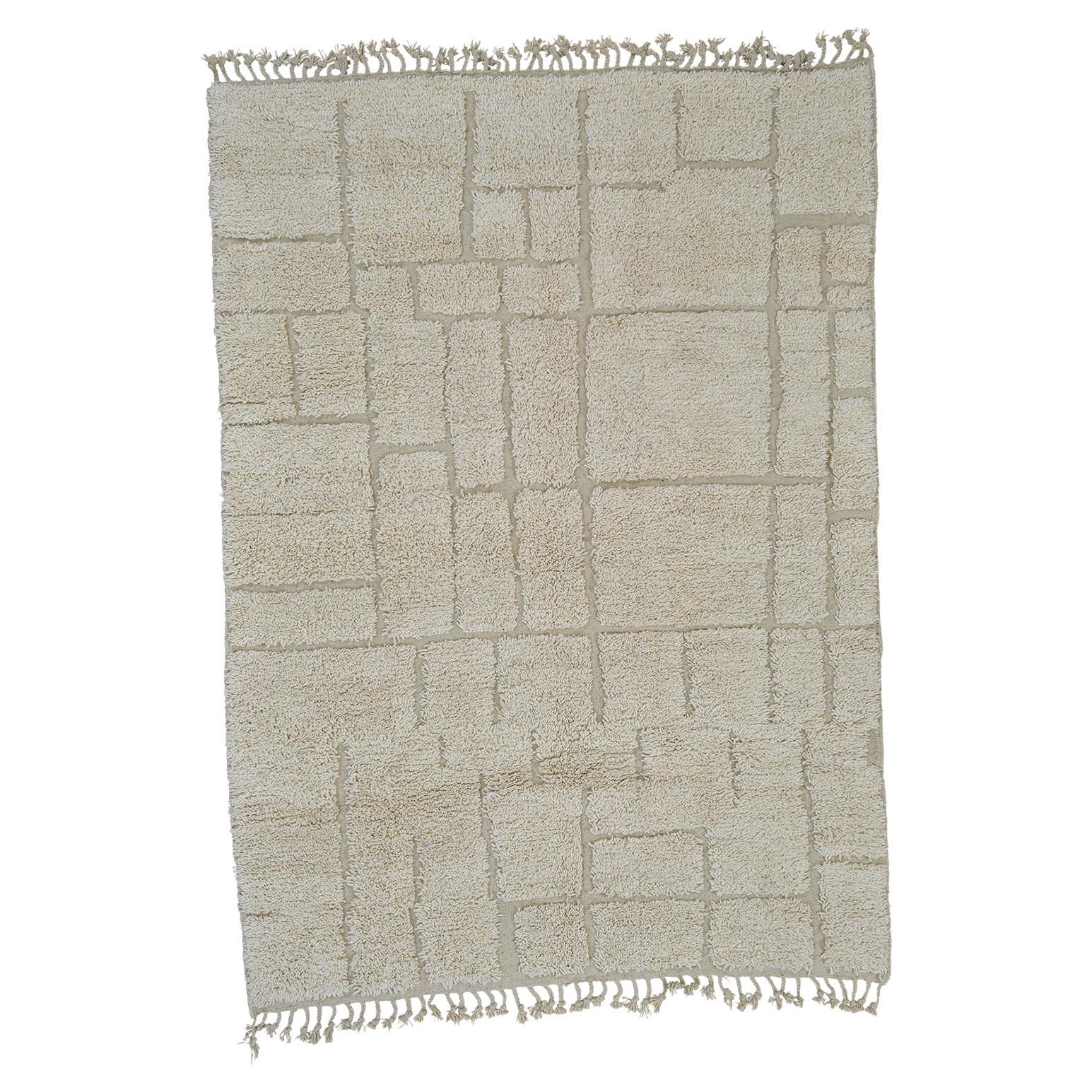 6’5” x 8’11” Egretta Ivory Handmade Moroccan Wool Beni Ouarain Rug