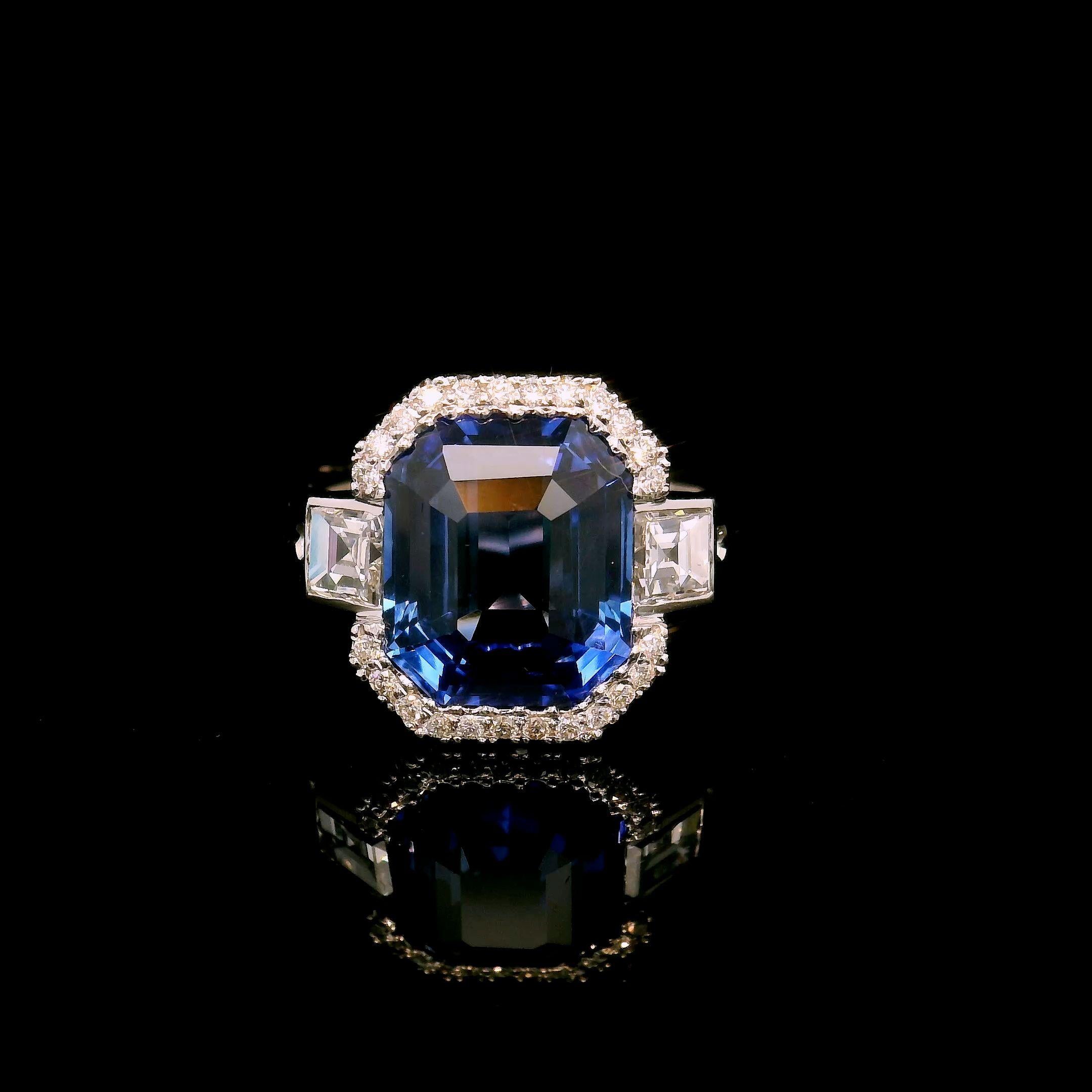 Emerald Cut 6.50 Blue Ceylon sapphire ring For Sale