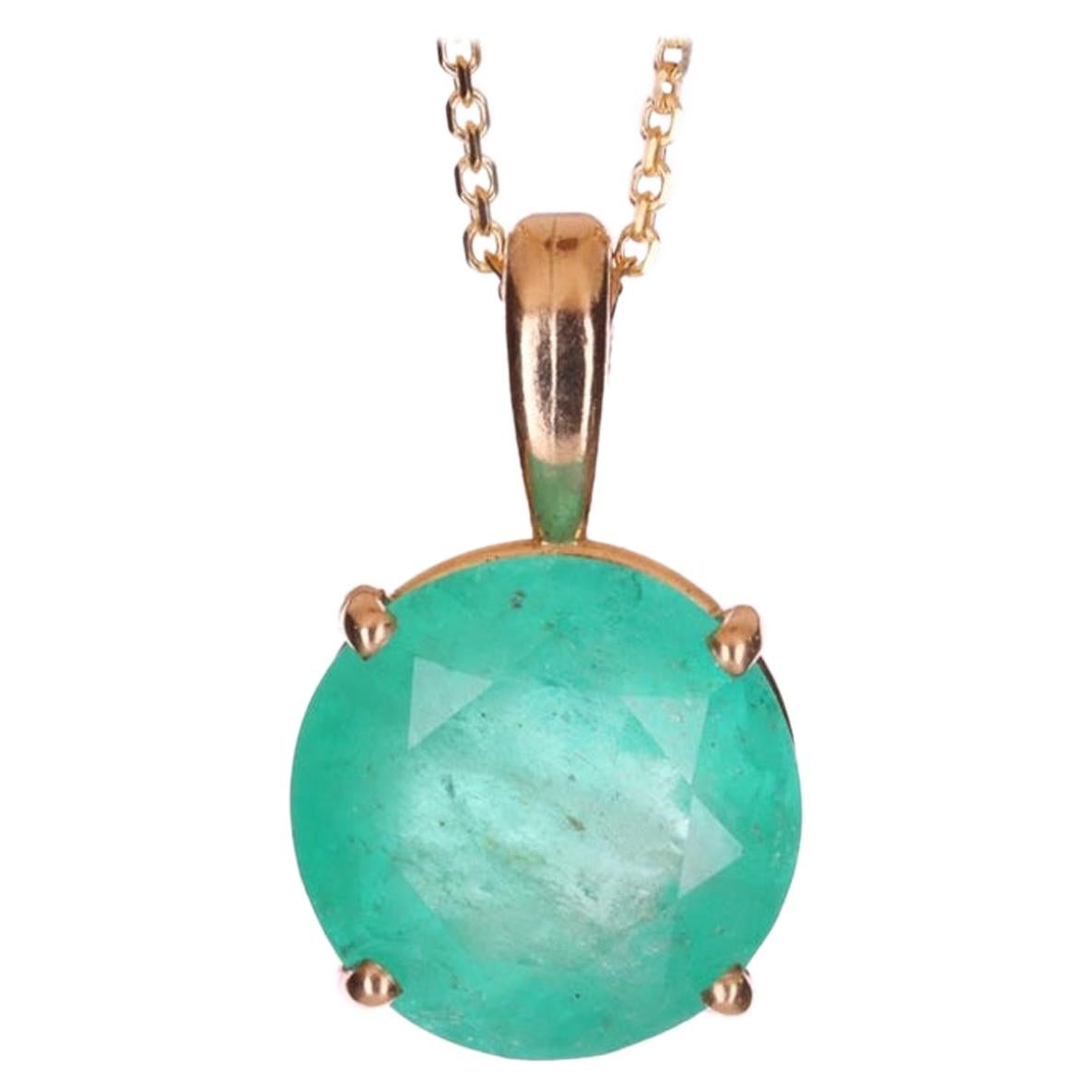 7.40 Carat Natural Colombian Emerald Drop Pendant 14K Gold For Sale at