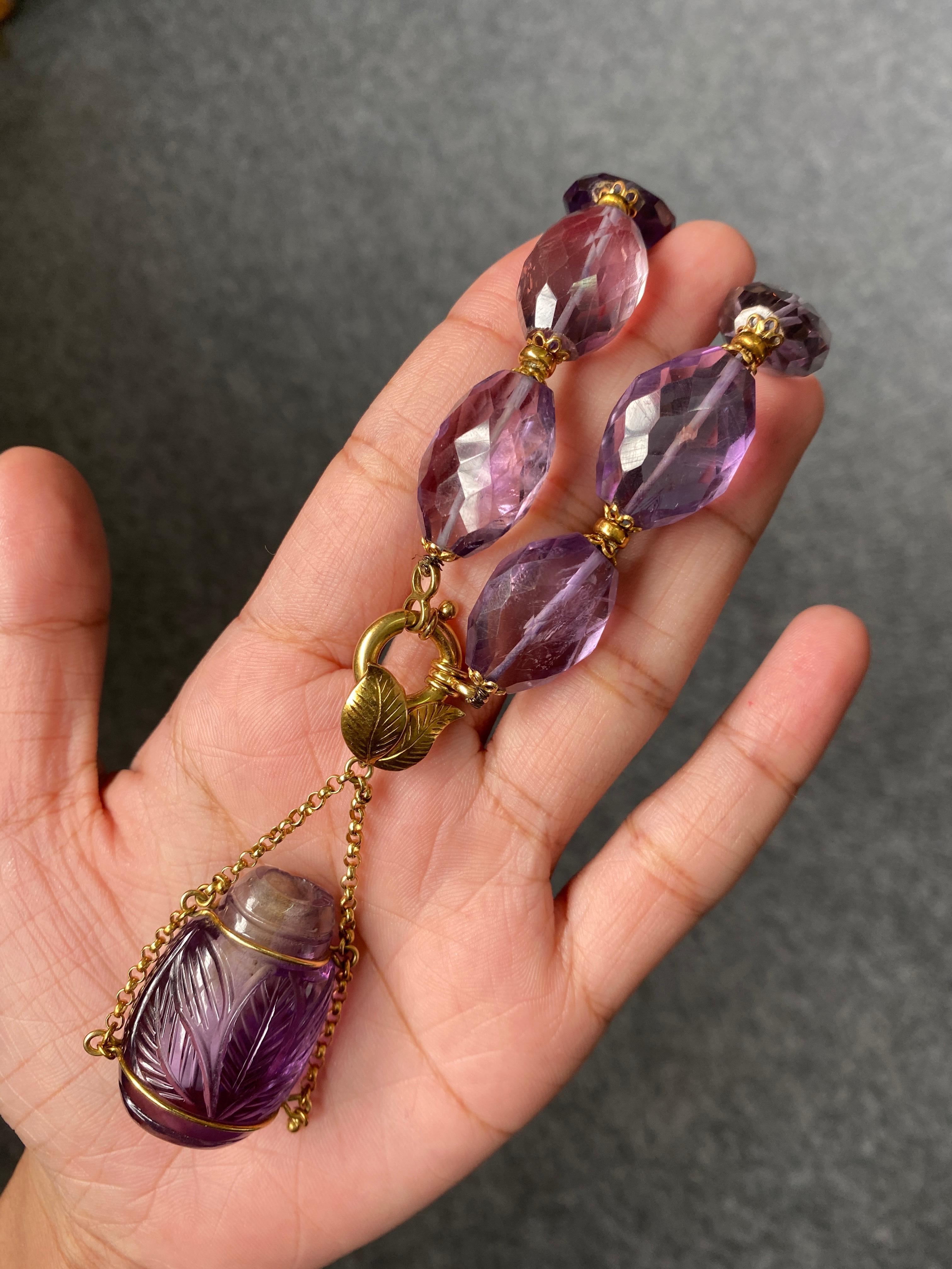 650 Carat Amethyst and Gold Beaded Necklace In New Condition For Sale In Bangkok, Thailand