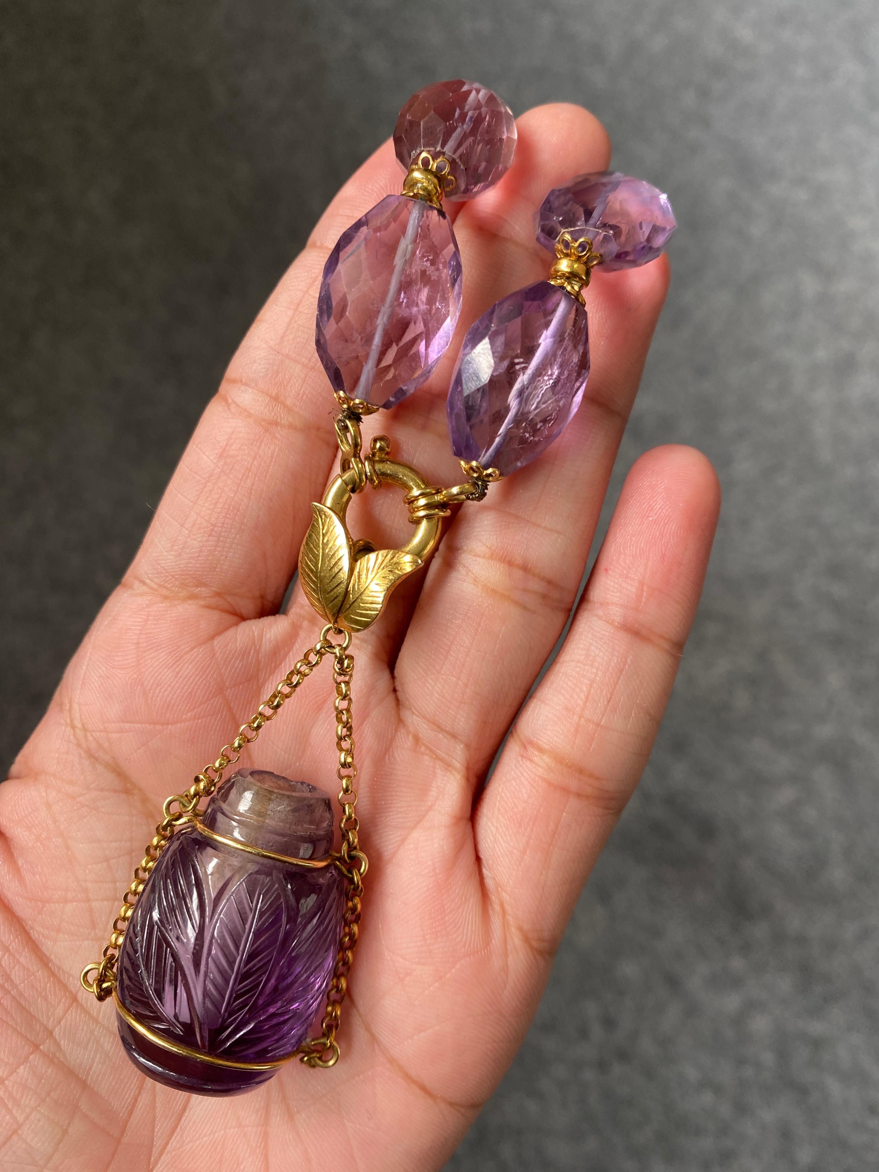 Women's 650 Carat Amethyst and Gold Beaded Necklace For Sale
