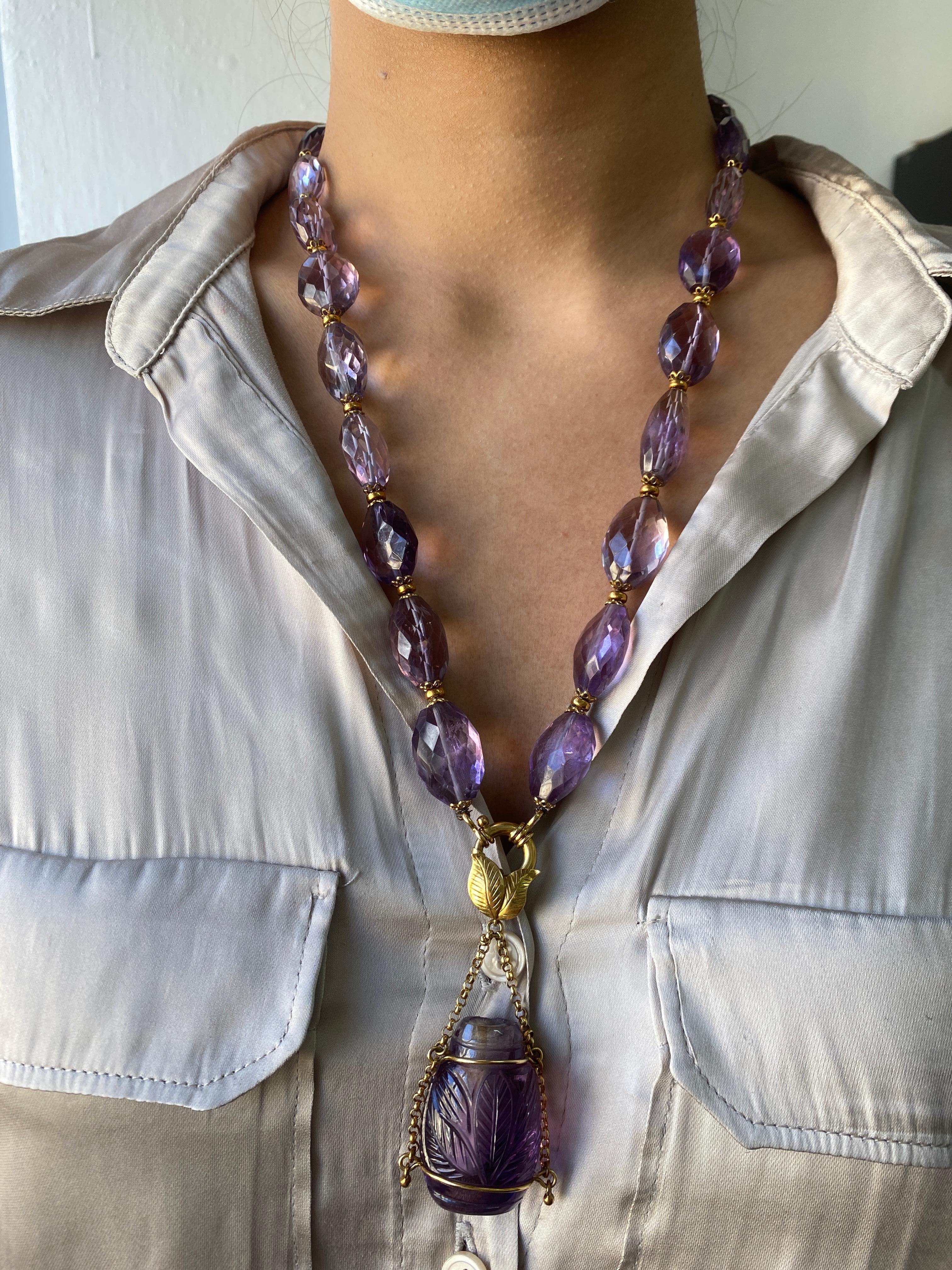 650 Carat Amethyst and Gold Beaded Necklace For Sale 1