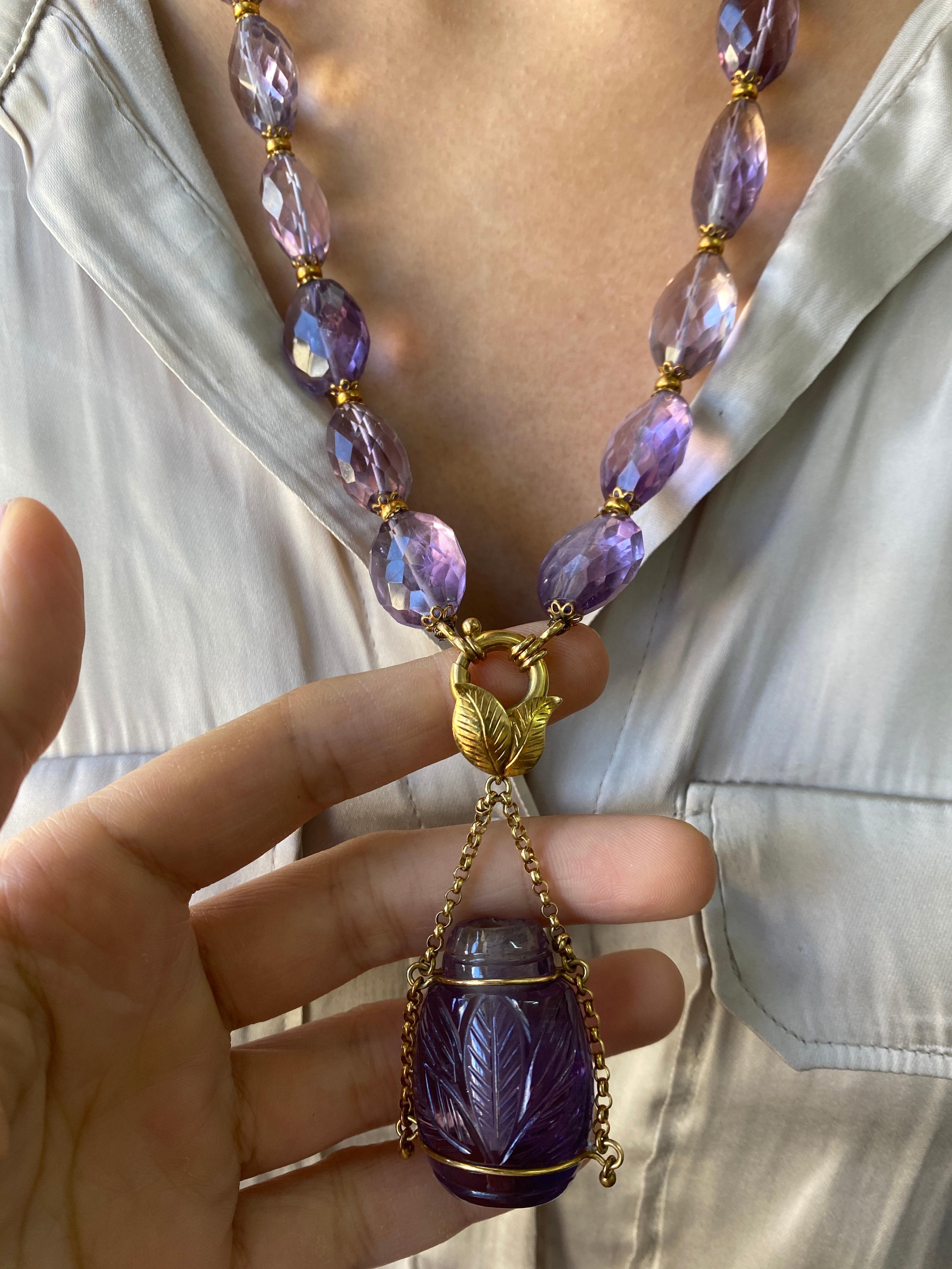 650 Carat Amethyst and Gold Beaded Necklace For Sale 2