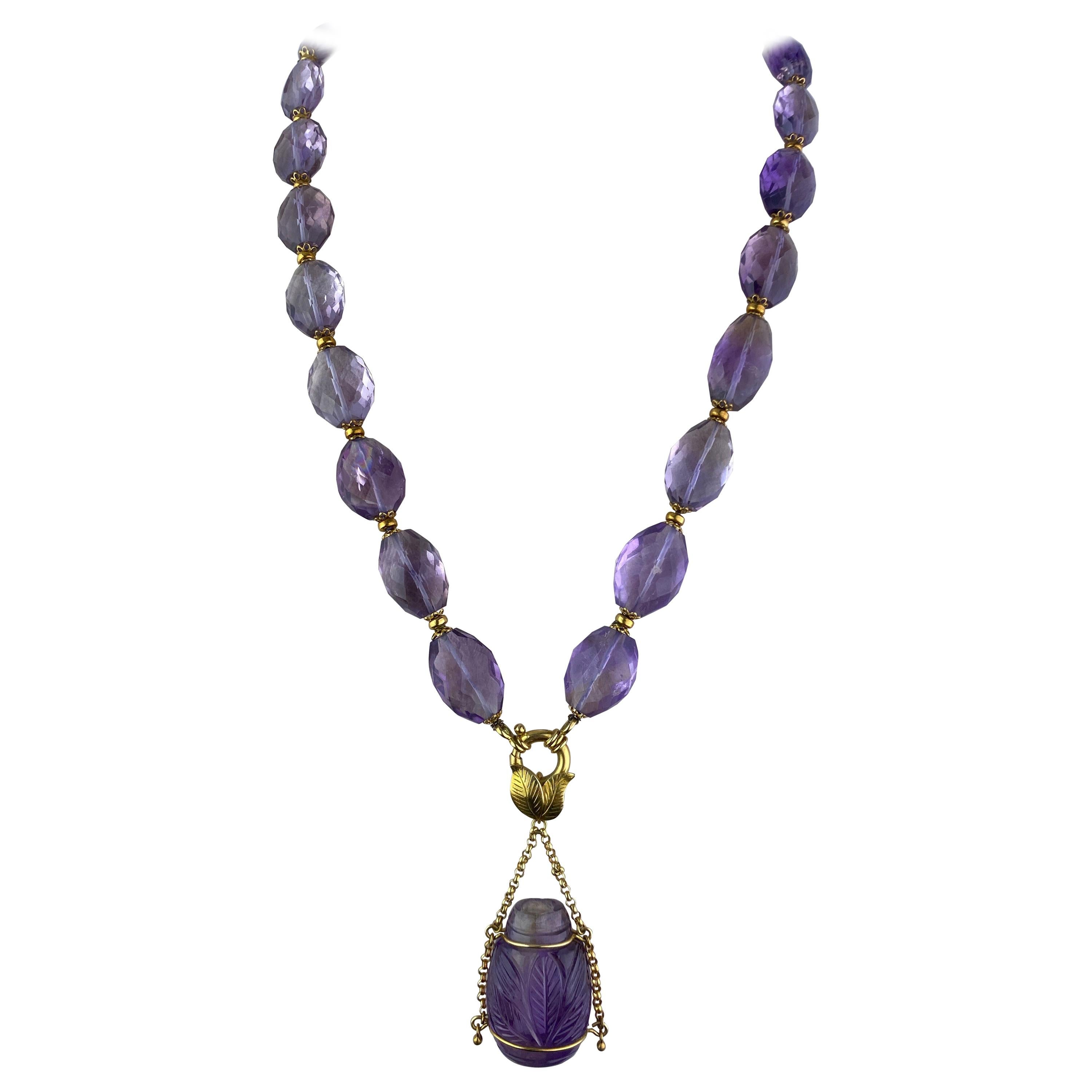 650 Carat Amethyst and Gold Beaded Necklace For Sale