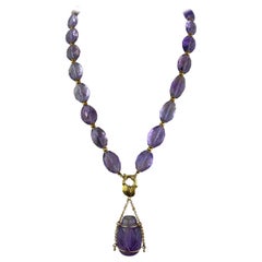 Retro 650 Carat Amethyst and Gold Beaded Necklace