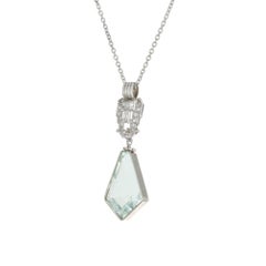 6.50 Carat Aquamarine Diamond Platinum Kite Shaped Pendant Necklace