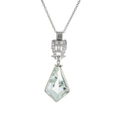 6.50 Carat Aquamarine Diamond Platinum Kite Shaped Pendant Necklace