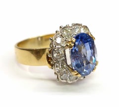 6.50 Carat BlueSapphire and 1.10 Carat Diamond Ring in 18K Yellow and White Gold