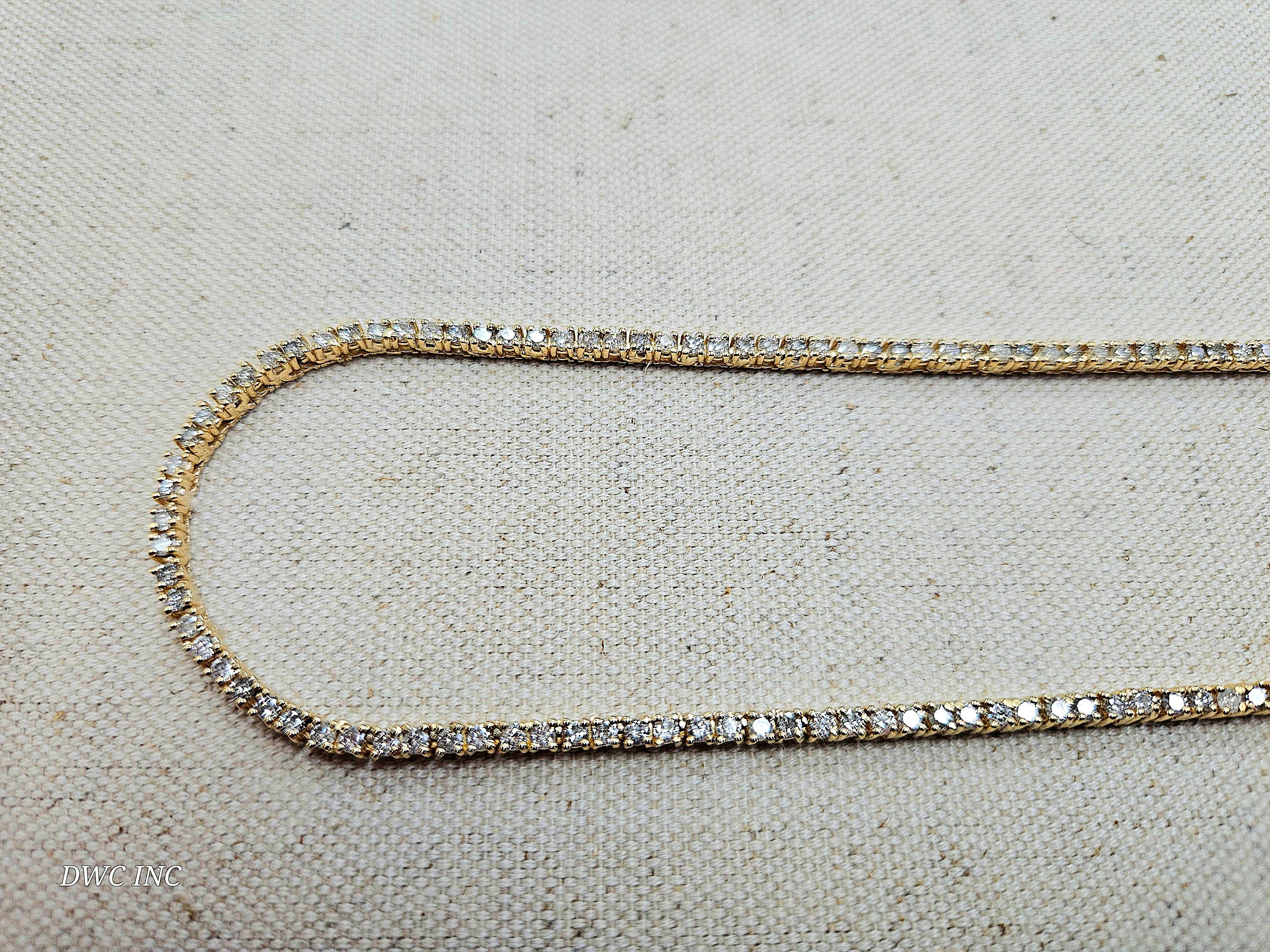 6.50 Carat Brilliant Cut Diamond Tennis Necklace 14 Karat yellow Gold 16'' In New Condition For Sale In Great Neck, NY