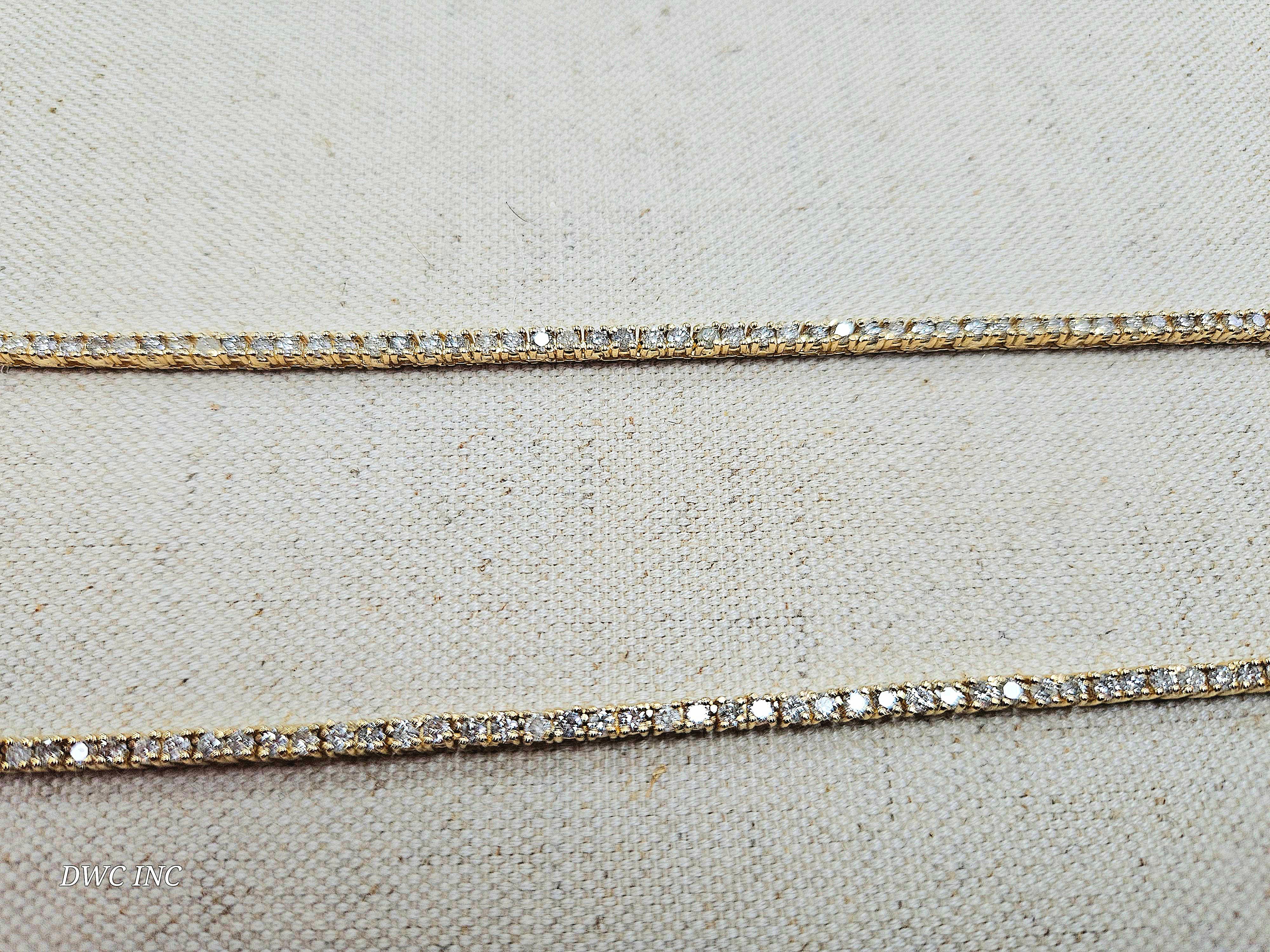 Tennis-Halskette aus 14 Karat Gelbgold mit 6,50 Karat Diamanten im Brillantschliff 16'' für Damen oder Herren im Angebot