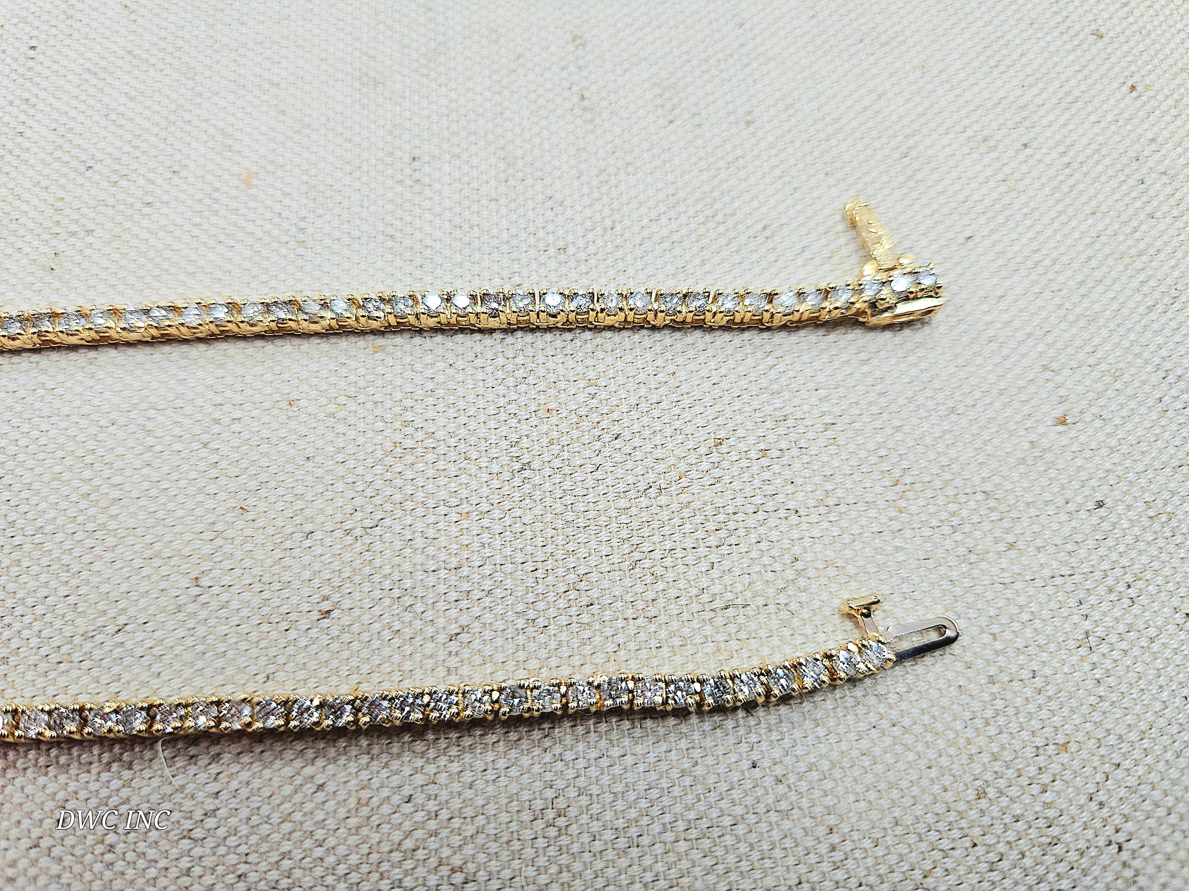 Tennis-Halskette aus 14 Karat Gelbgold mit 6,50 Karat Diamanten im Brillantschliff 16'' im Angebot 1