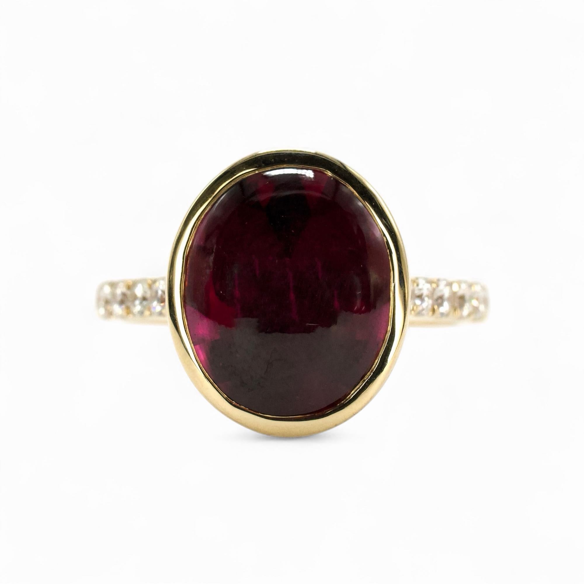 6.50 Carat Buff Top Red Garnet in Diamond Accented Bezel Ring