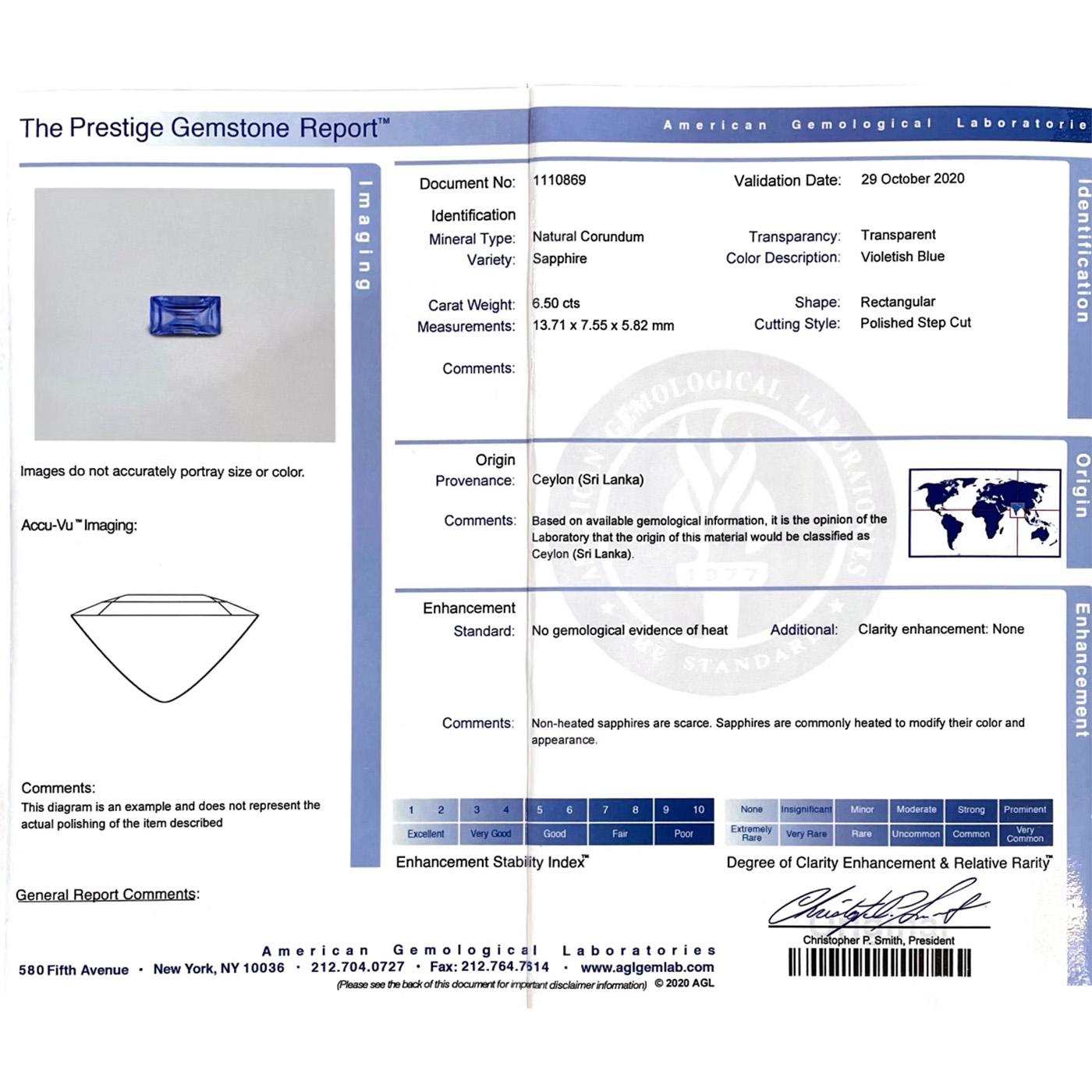 Bague en saphir bleu certifié AGL de Ceylan de 6,50 carats sur mesure par Platt 1