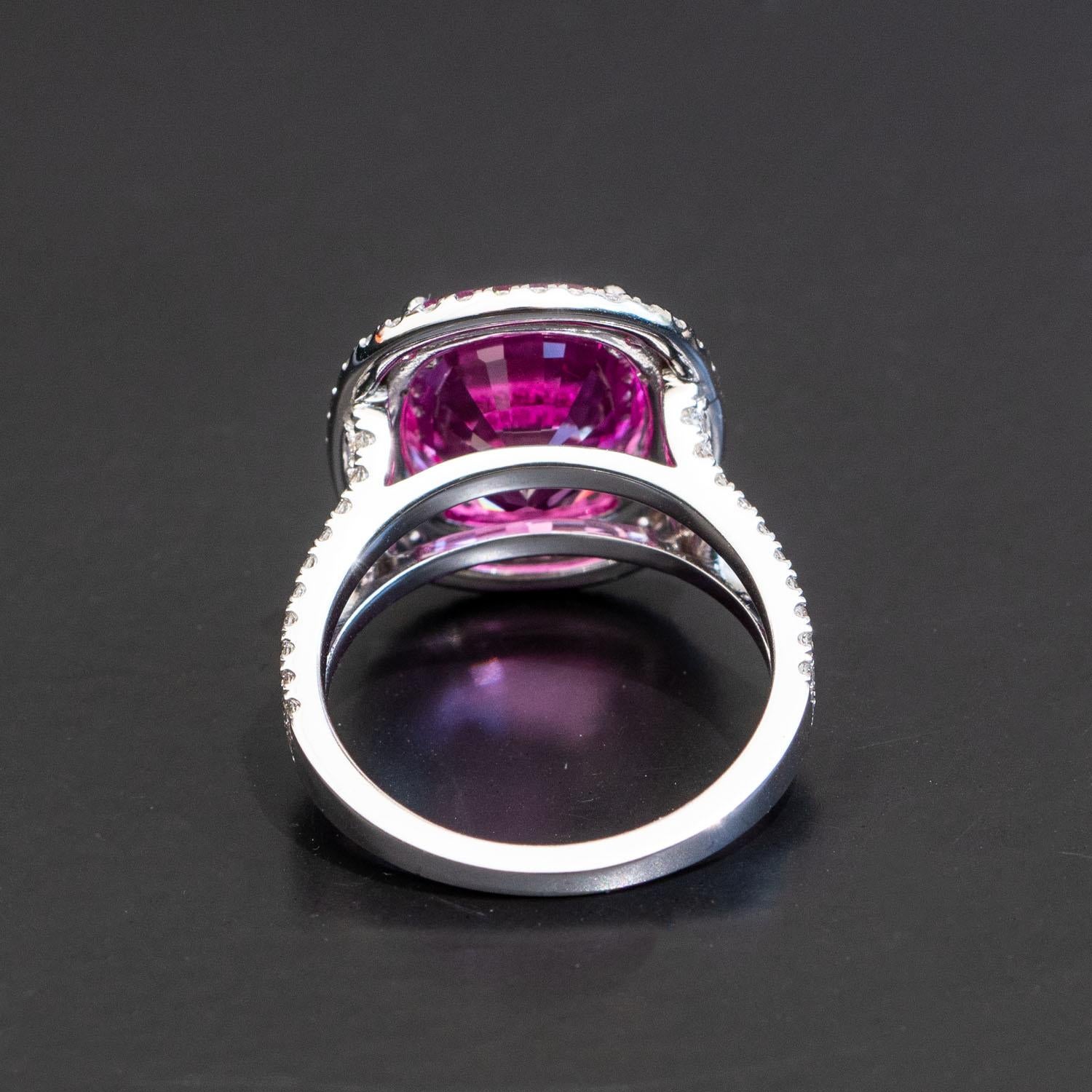 Cushion Cut 6.50 carat cushion pink sapphire 1.08 carat natural diamonds statement ring For Sale