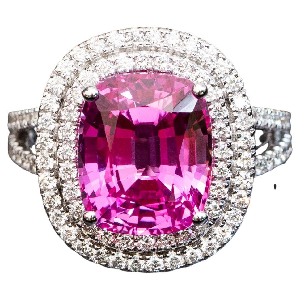 6.50 carat cushion pink sapphire 1.08 carat natural diamonds statement ring