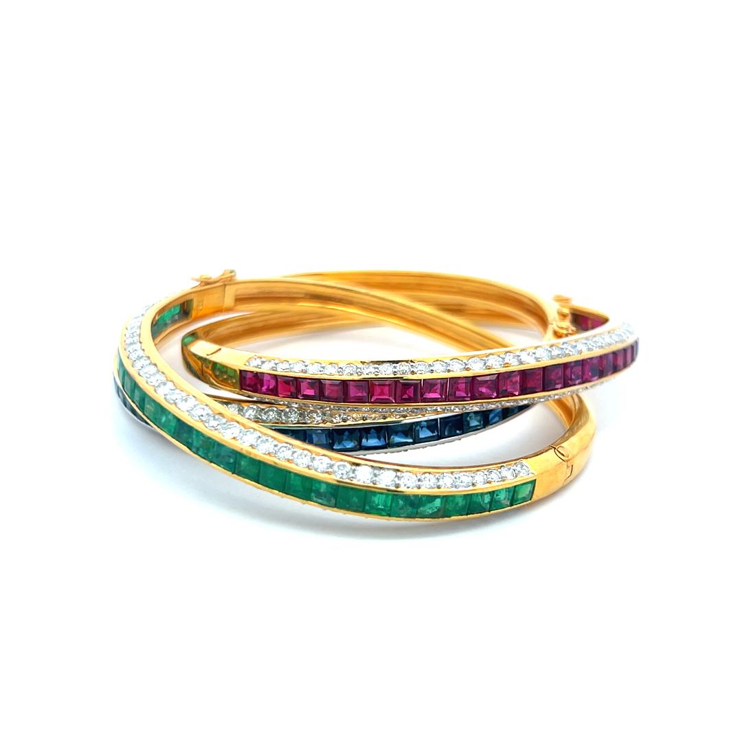 6,50 Quilates Diamante 10,50 Quilates Esmeralda Rubí Zafiro 18K YG Pulsera brazalete en venta 5