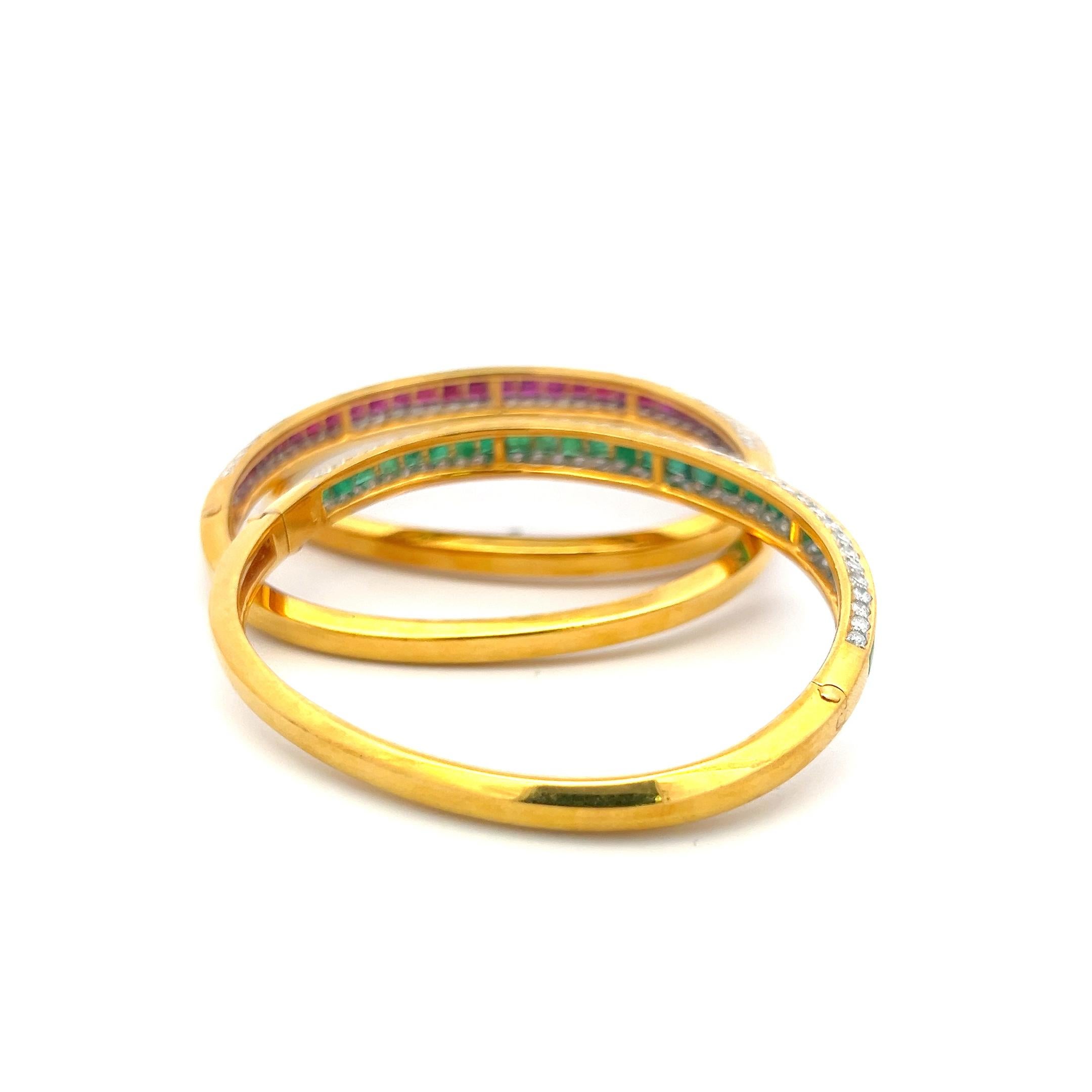 6,50 Quilates Diamante 10,50 Quilates Esmeralda Rubí Zafiro 18K YG Pulsera brazalete Corte brillante en venta