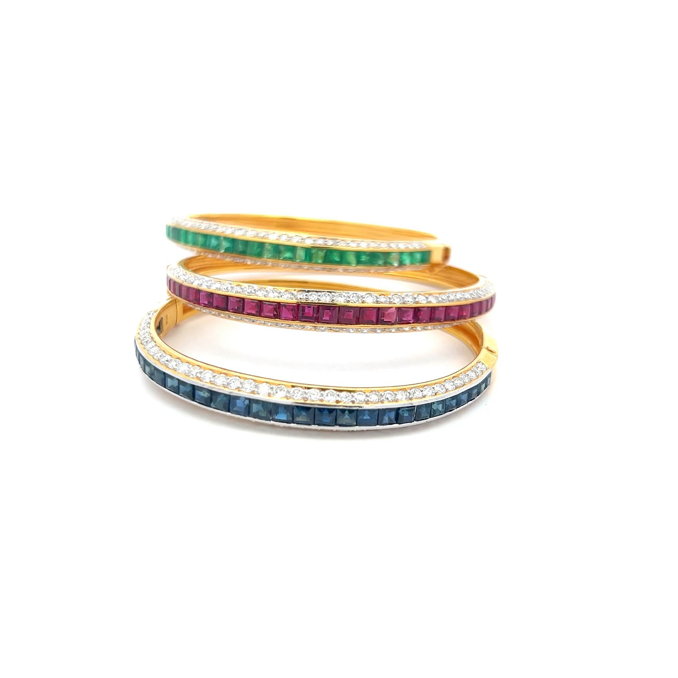 De las mujeres 6,50 Quilates Diamante 10,50 Quilates Esmeralda Rubí Zafiro 18K YG Pulsera brazalete en venta
