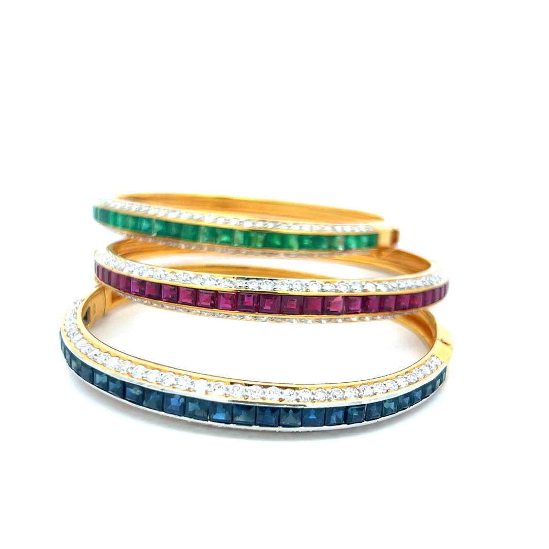 6,50 Quilates Diamante 10,50 Quilates Esmeralda Rubí Zafiro 18K YG Pulsera brazalete en venta 1