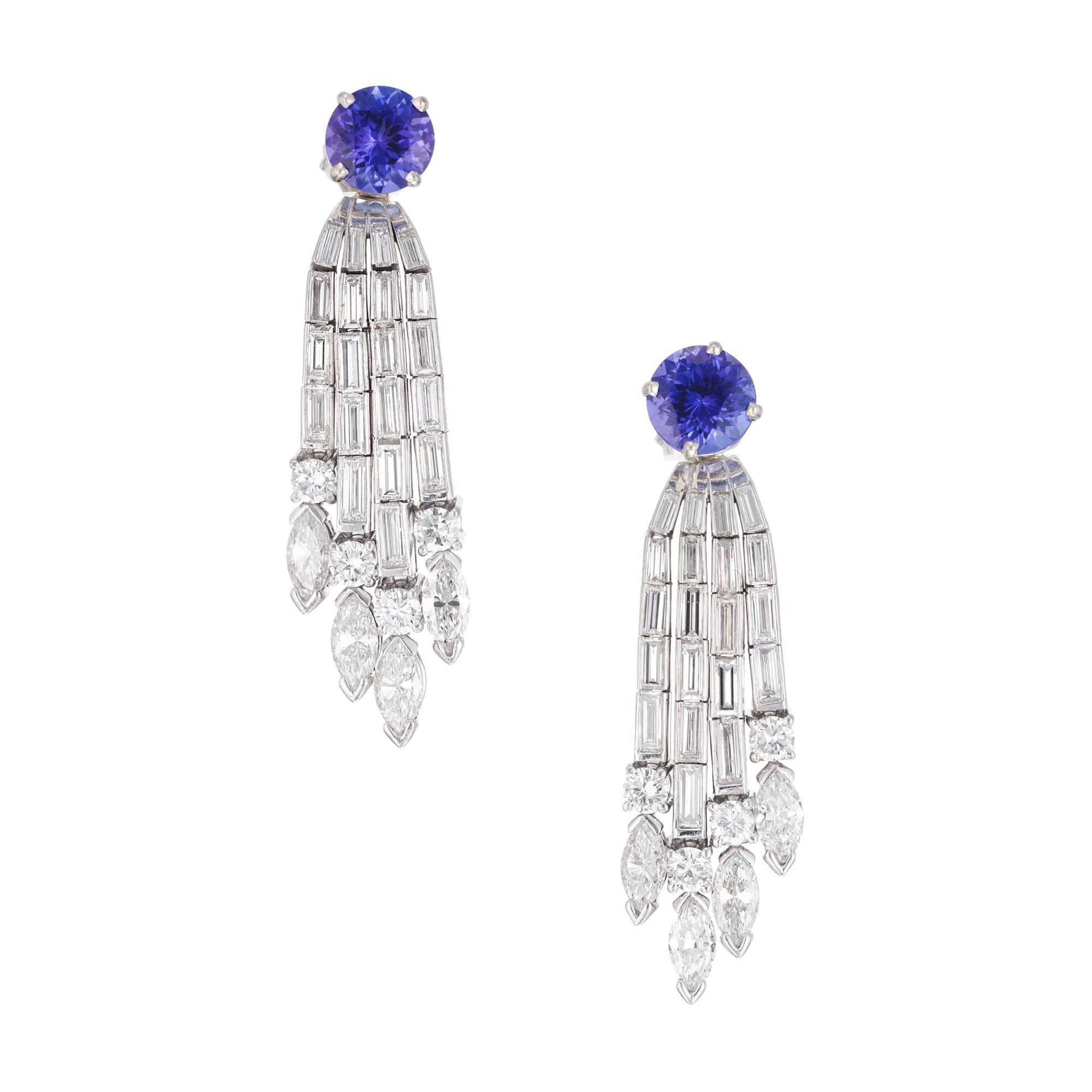 6.50 Carat Diamond Tanzanite Platinum Gold Dangle Drop Earrings