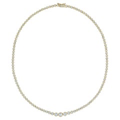 6.50 Carat Diamond Tennis Necklace in 18 Karat Yellow Gold Bezel Setting