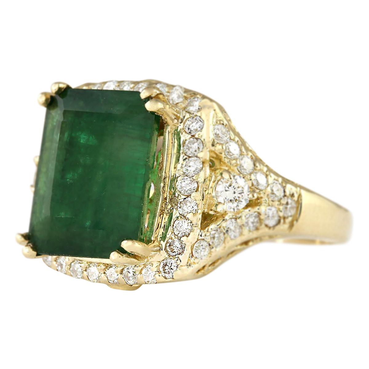 6.50 Carat Emerald 14 Karat Yellow Gold Diamond Ring
Stamped: 14K Yellow Gold
Total Ring Weight: 9.0 Grams
Total  Emerald Weight is 5.50 Carat (Measures: 12.00x10.00 mm)
Color: Green
Total  Diamond Weight is 1.00 Carat
Color: F-G, Clarity: