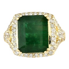 Natürlicher Smaragd-Diamantring aus 14 Karat Gelbgold 