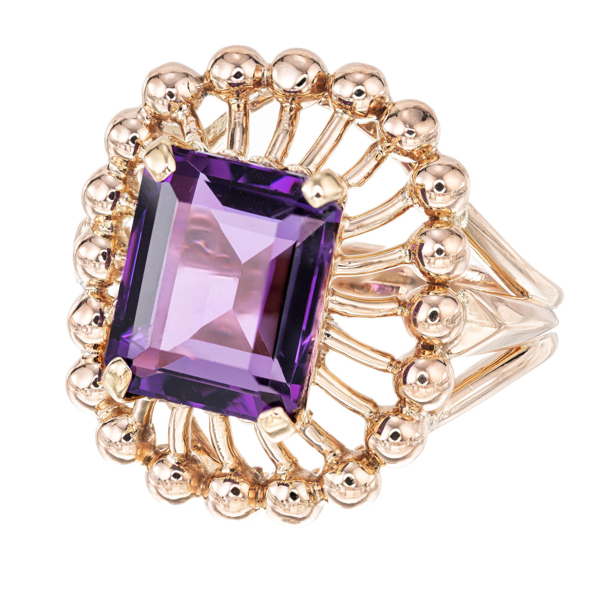 6.50 Carat Emerald Cut Amethyst Rose Gold Ring In Good Condition For Sale In Stamford, CT
