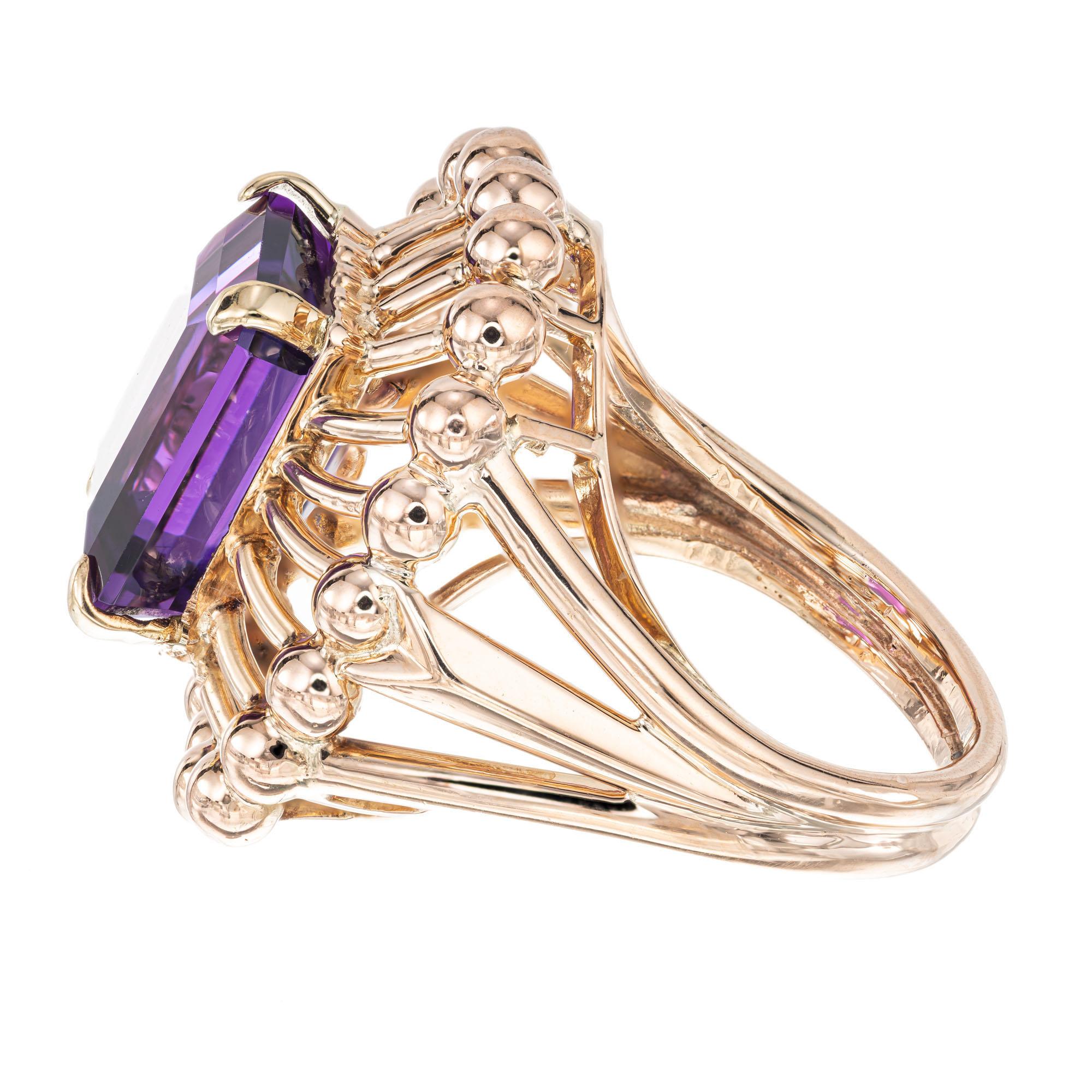 Women's 6.50 Carat Emerald Cut Amethyst Rose Gold Ring For Sale