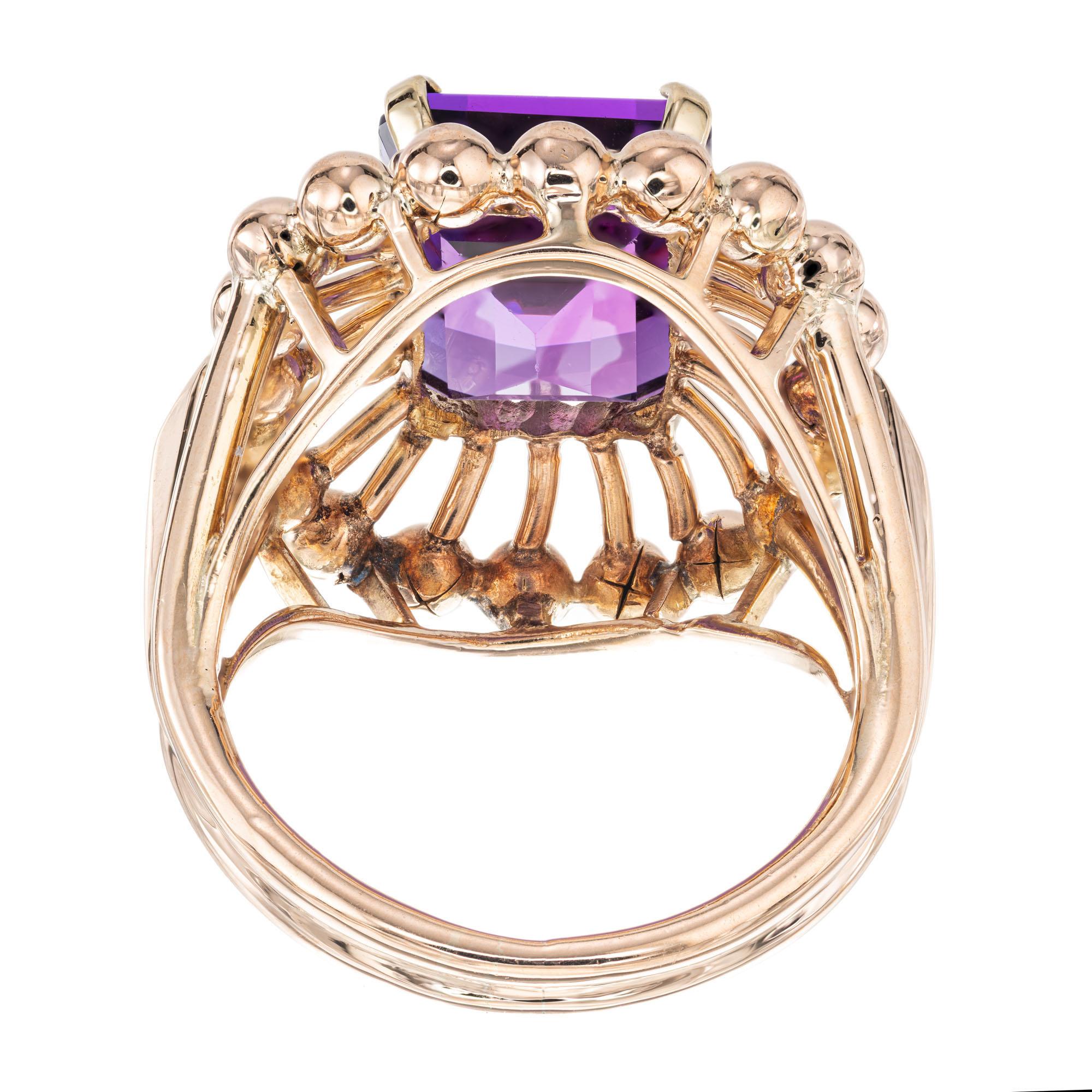 6.50 Carat Emerald Cut Amethyst Rose Gold Ring For Sale 1